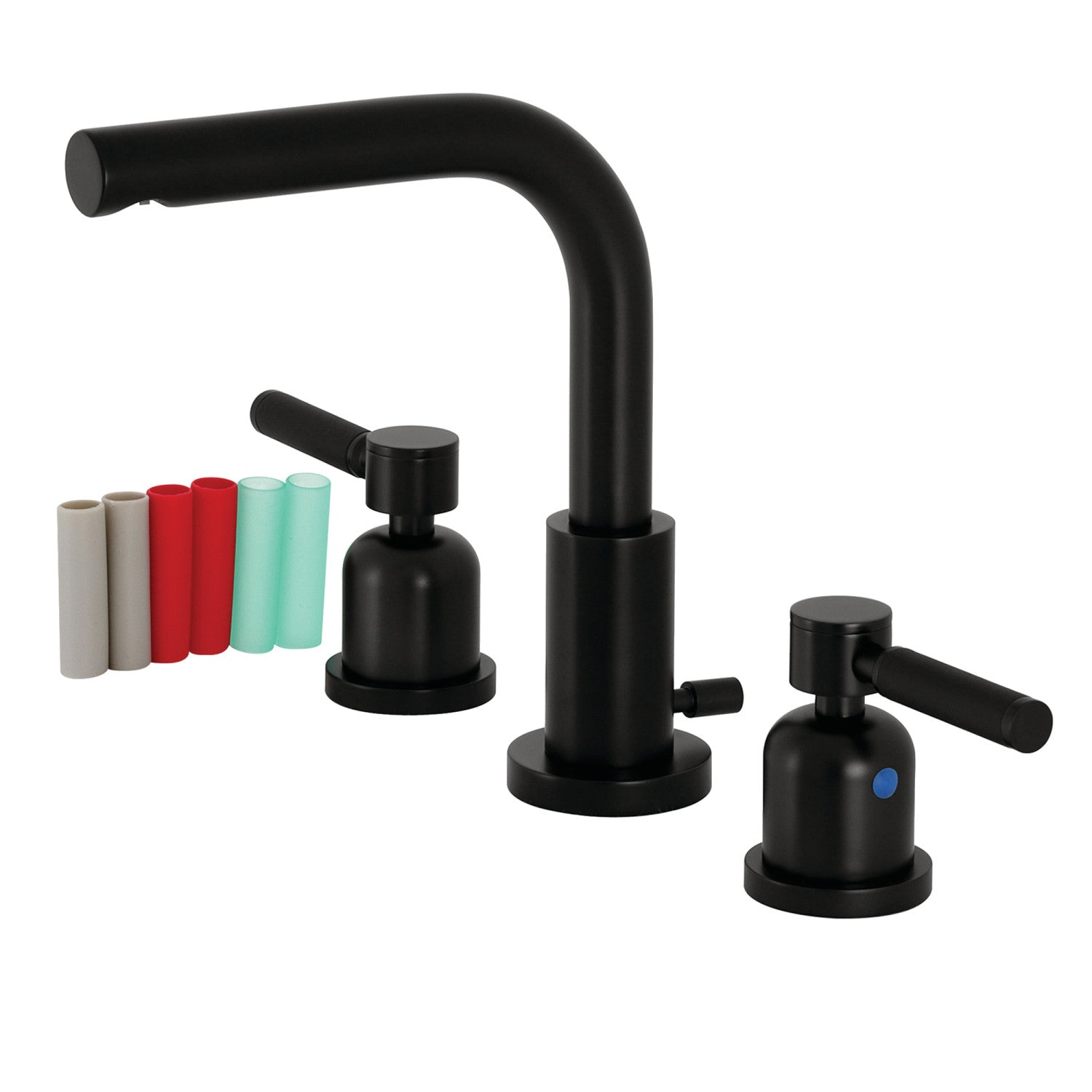 Kingston Sona FSC8950DKL - Kaiser Two-Handle 3-Hole Deck Mount Widespread Bathroom Faucet with Brass Pop-Up, Matte Black