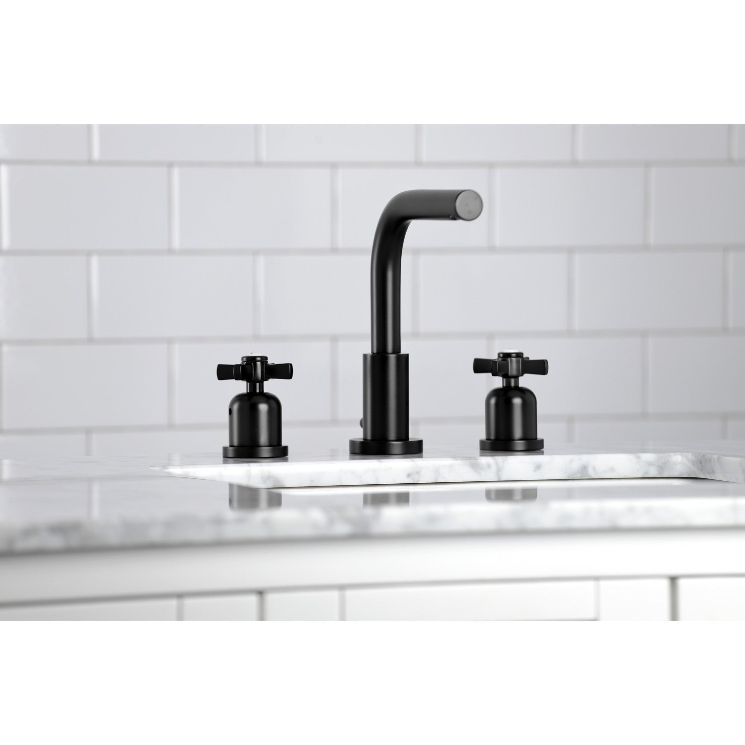 Kingston Tulare FSC8950ZX - Millennium Two-Handle 3-Hole Deck Mount Widespread Bathroom Faucet with Brass Pop-Up, Matte Black — thumbnail 3
