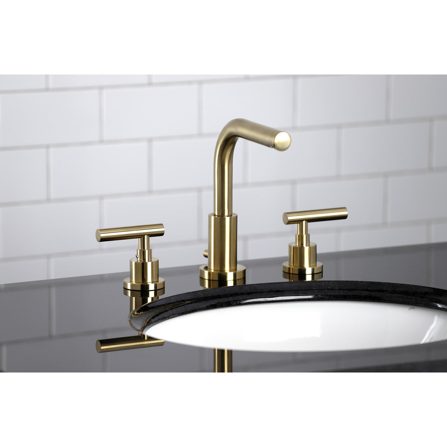 Kingston Sona FSC8953CML - Manhattan Two-Handle 3-Hole Deck Mount Widespread Bathroom Faucet with Brass Pop-Up, Brushed Brass — thumbnail 2