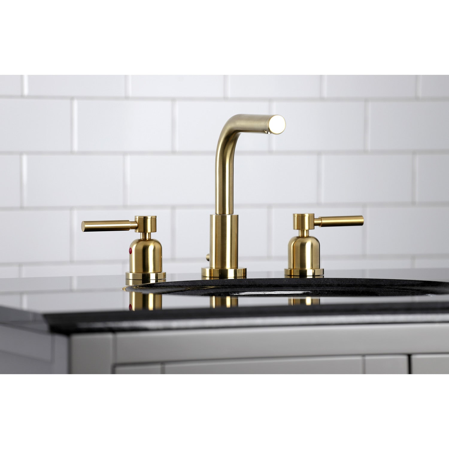 Kingston Sona FSC8953DL - Concord Two-Handle 3-Hole Deck Mount Widespread Bathroom Faucet with Brass Pop-Up, Brushed Brass — thumbnail 3