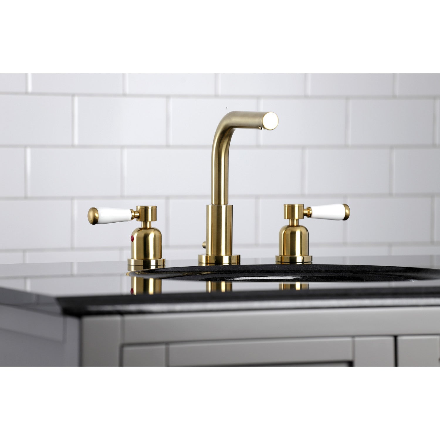 Kingston Tulare FSC8953DPL - Paris Two-Handle 3-Hole Deck Mount Widespread Bathroom Faucet with Brass Pop-Up, Brushed Brass — thumbnail 3