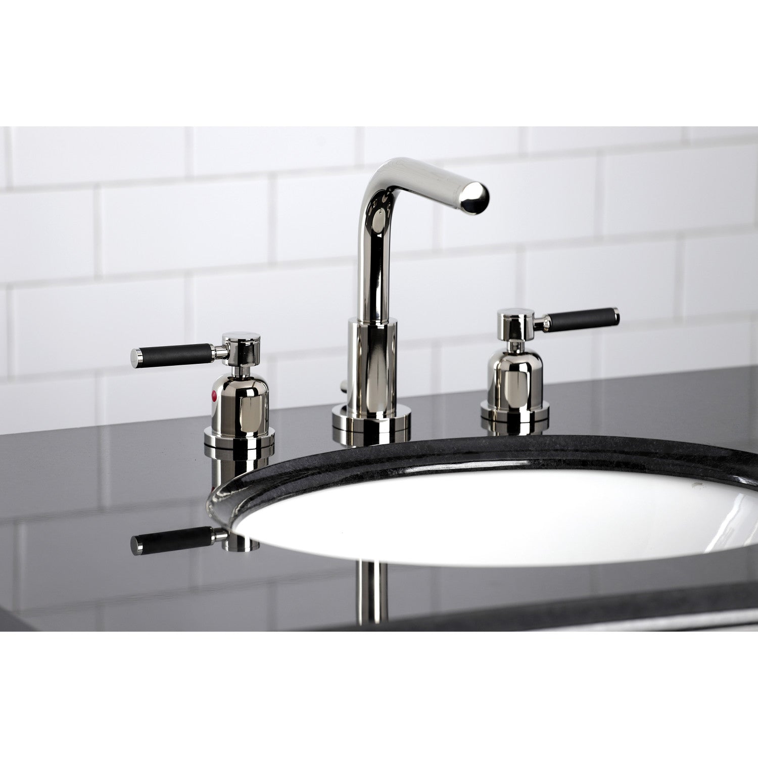 Kingston Sona FSC8959DKL - Kaiser Two-Handle 3-Hole Deck Mount Widespread Bathroom Faucet with Brass Pop-Up, Polished Nickel — thumbnail 2