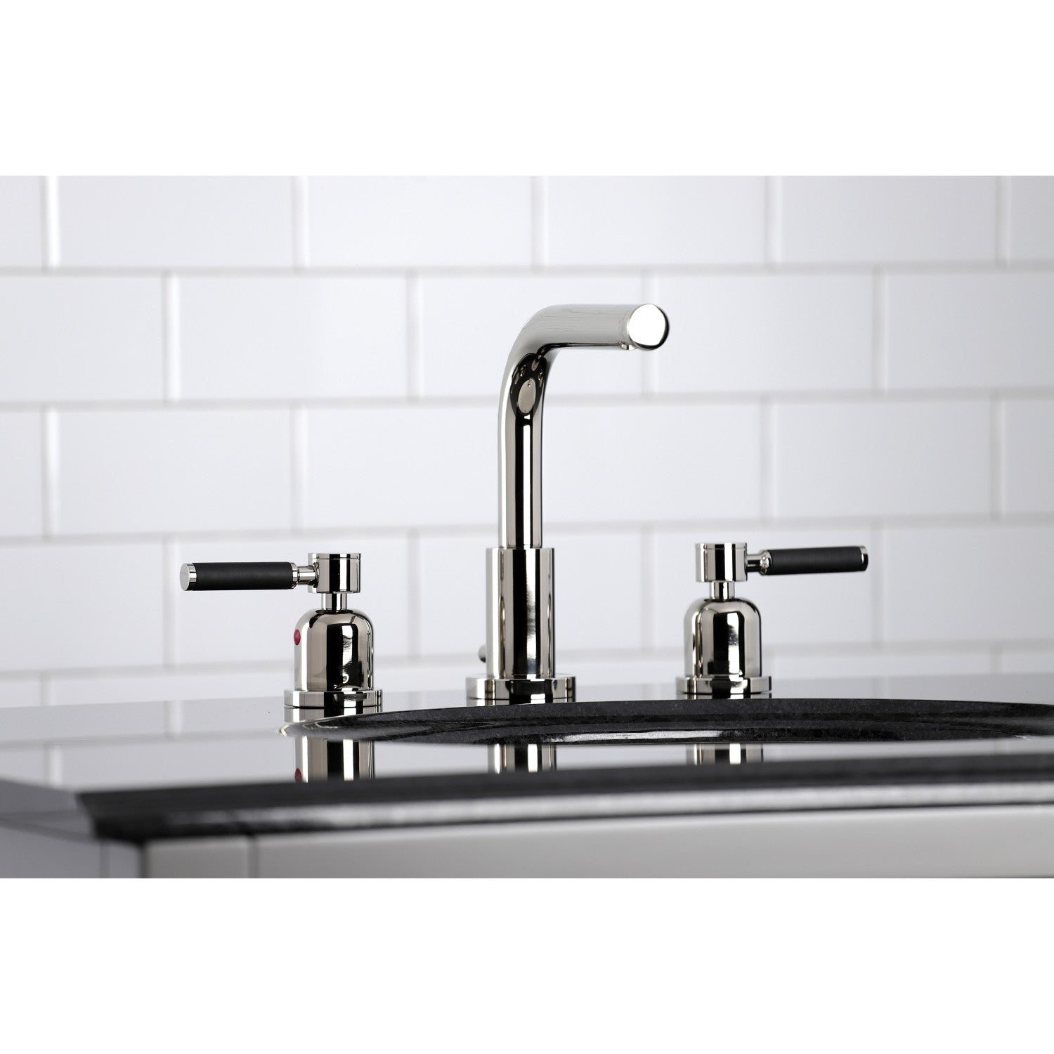 Kingston Sona FSC8959DKL - Kaiser Two-Handle 3-Hole Deck Mount Widespread Bathroom Faucet with Brass Pop-Up, Polished Nickel — thumbnail 3