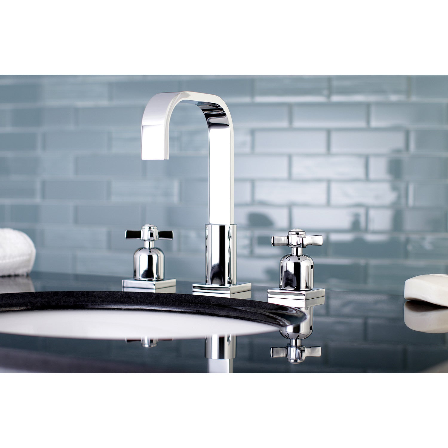 Kingston Tulare FSC8961ZX - Millennium Two-Handle 3-Hole Deck Mount Widespread Bathroom Faucet with Pop-Up Drain, Polished Chrome — thumbnail 2