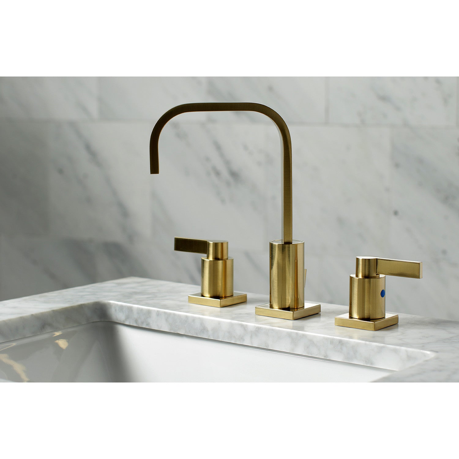 Kingston Sona FSC8963NDL - NuvoFusion Two-Handle 3-Hole Deck Mount Widespread Bathroom Faucet with Brass Pop-Up, Brushed Brass — thumbnail 2