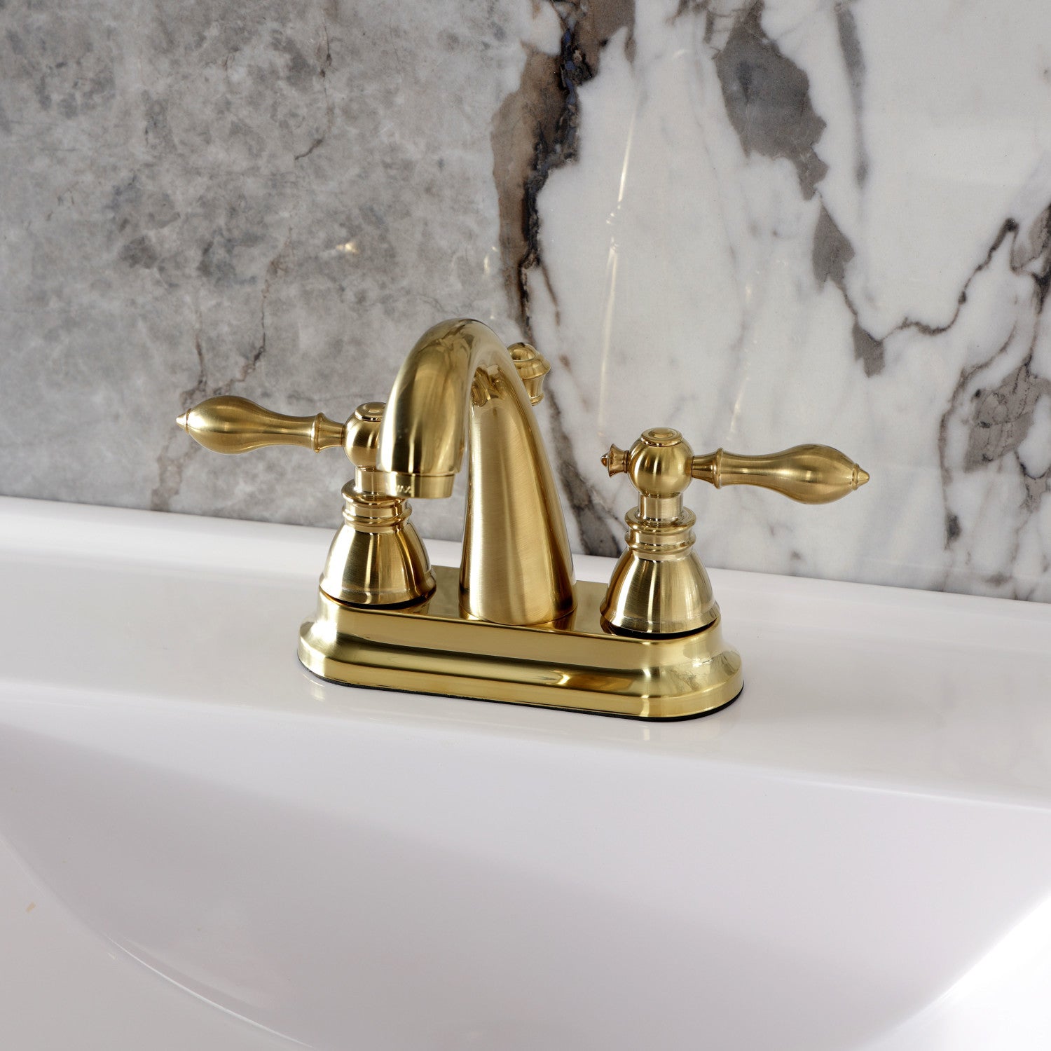 Kingston Tulare FSY5613ACL - American Classic Double-Handle 3-Hole Deck Mount 4-Inch Centerset Bathroom Faucet with Pop-Up Drain, Brushed Brass — thumbnail 2