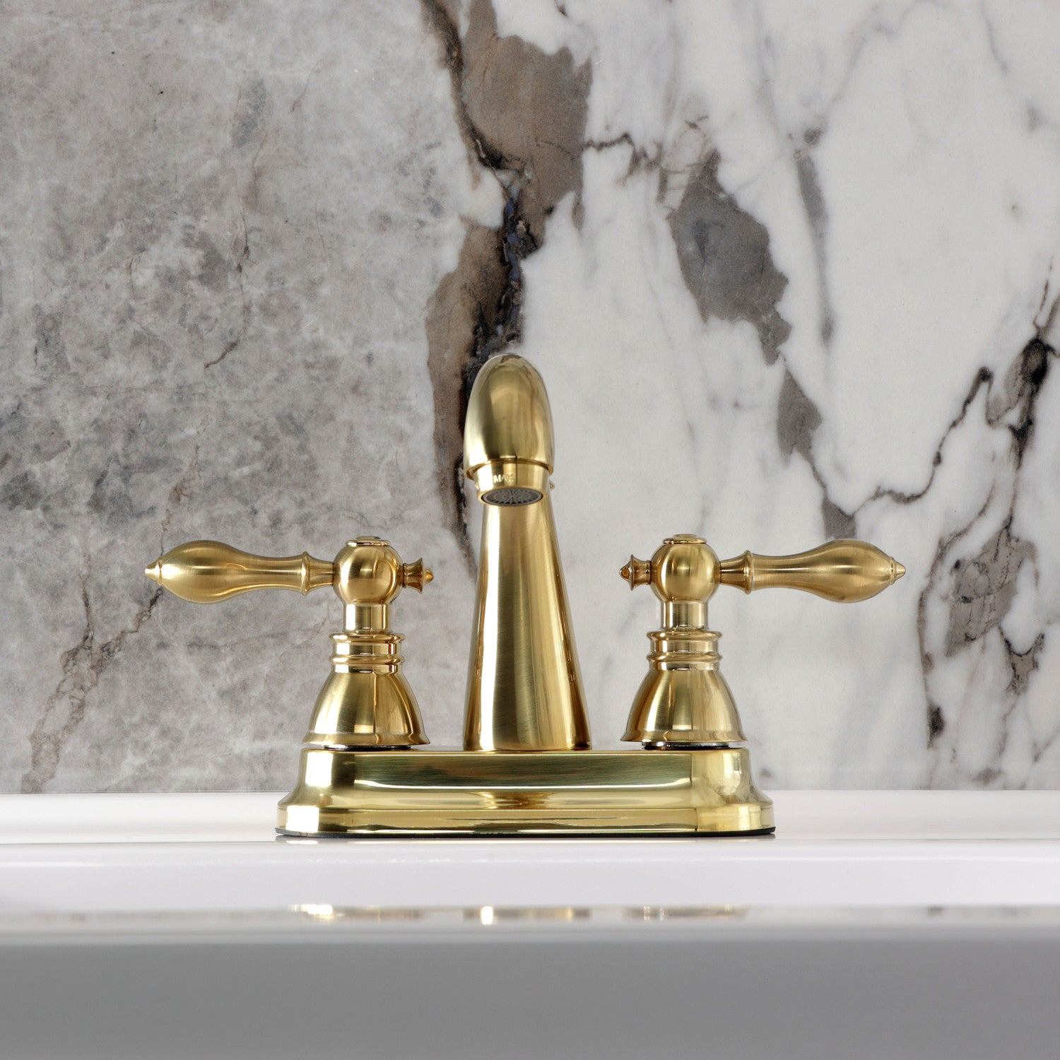 Kingston Tulare FSY5613ACL - American Classic Double-Handle 3-Hole Deck Mount 4-Inch Centerset Bathroom Faucet with Pop-Up Drain, Brushed Brass — thumbnail 3