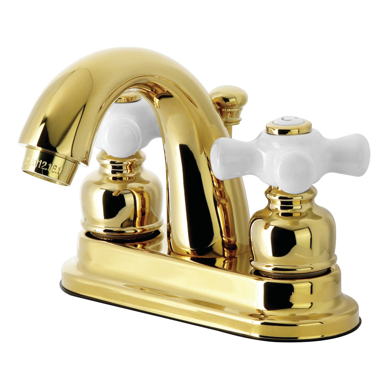 Kingston Heirloom GKB5612PX - Restoration Double-Handle 3-Hole Deck Mount 4-Inch Centerset Bathroom Faucet with Pop-Up Drain, Polished Brass