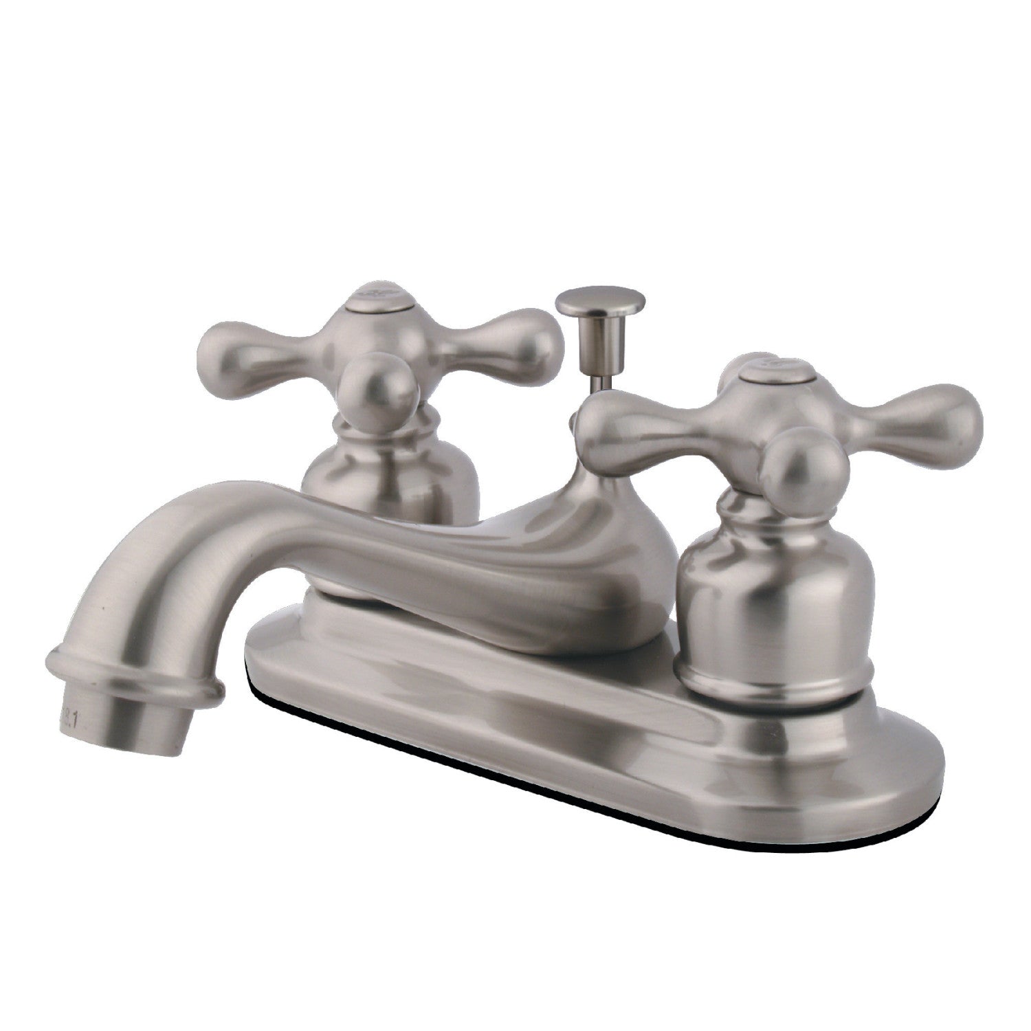 Kingston Heirloom GKB608AX - Restoration Double-Handle 3-Hole Deck Mount 4-Inch Centerset Bathroom Faucet with Pop-Up Drain, Brushed Nickel