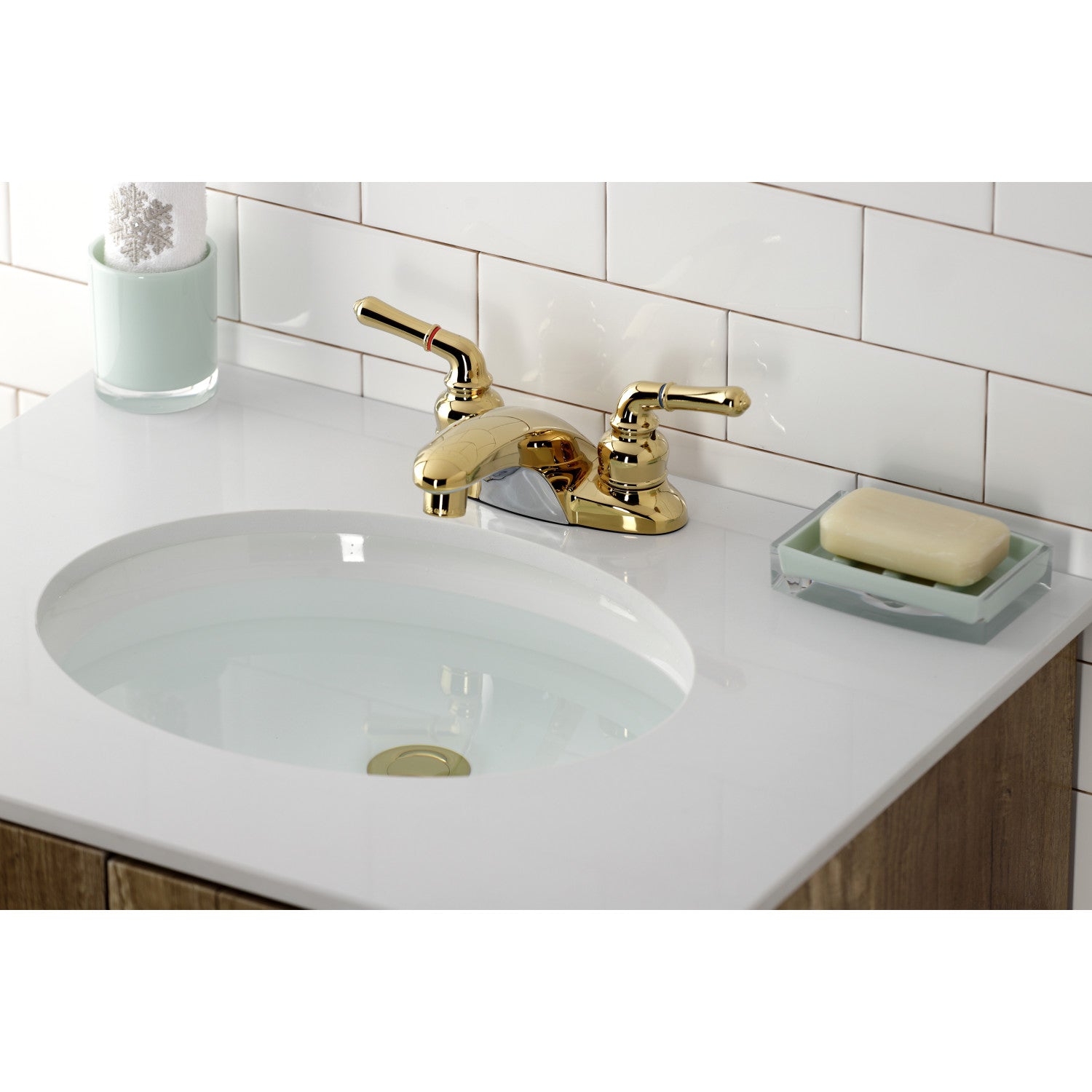 Kingston Tulare GKB622LP - Magellan Double-Handle 3-Hole Deck Mount 4-Inch Centerset Bathroom Faucet, Polished Brass — thumbnail 2
