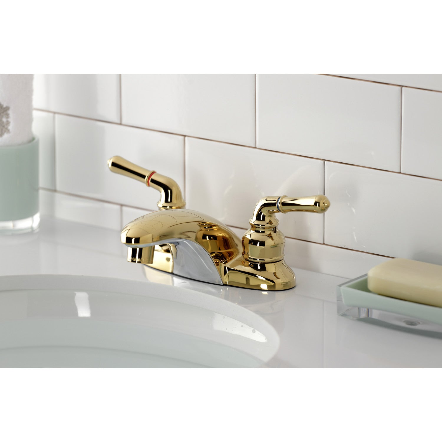 Kingston Tulare GKB622LP - Magellan Double-Handle 3-Hole Deck Mount 4-Inch Centerset Bathroom Faucet, Polished Brass — thumbnail 3