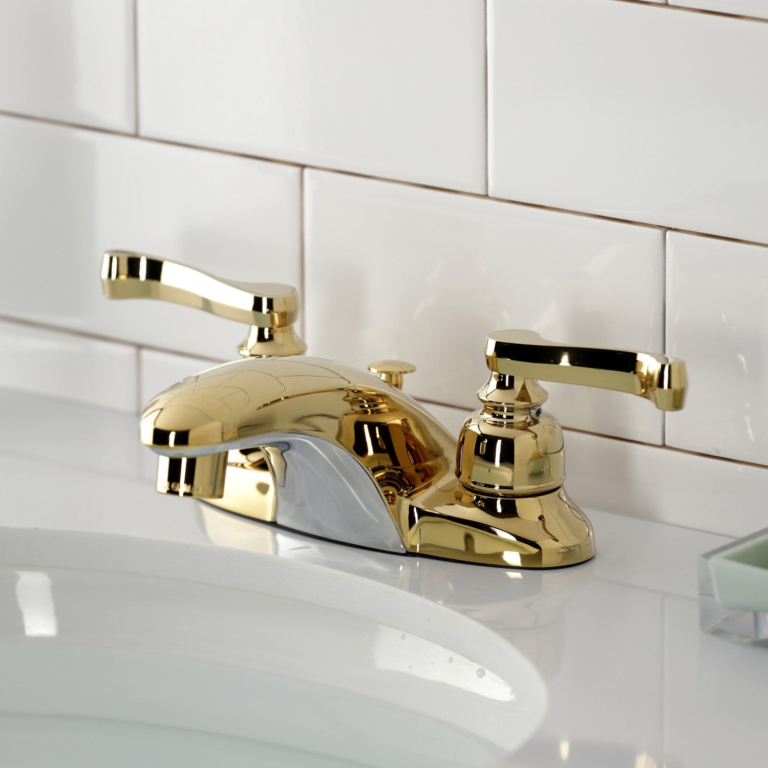 Kingston Tulare GKB8622FL - Royale Double-Handle 3-Hole Deck Mount 4-Inch Centerset Bathroom Faucet with Pop-Up Drain, Polished Brass — thumbnail 3