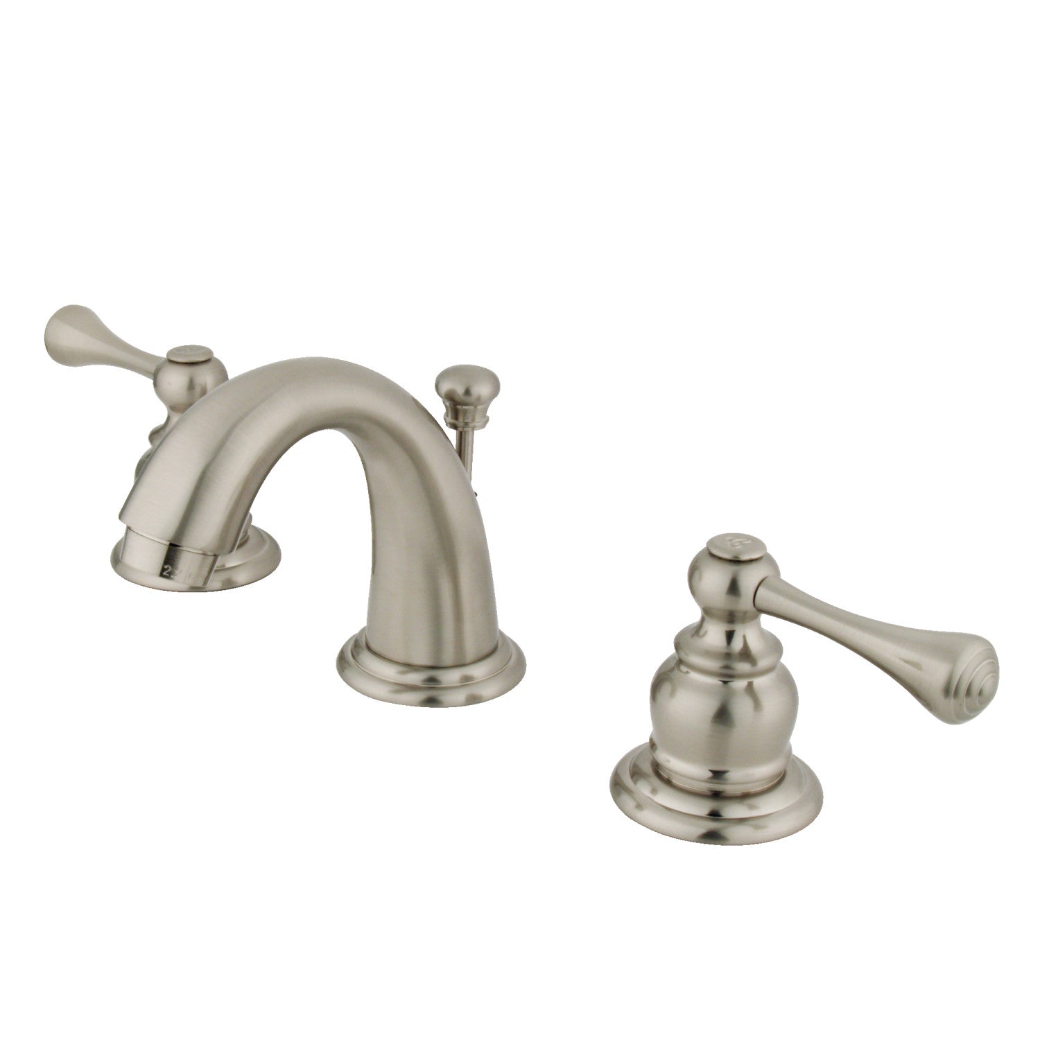 Kingston Tulare GKB918BL - Vintage Two-Handle 3-Hole Deck Mount Widespread Bathroom Faucet with Pop-Up Drain, Brushed Nickel