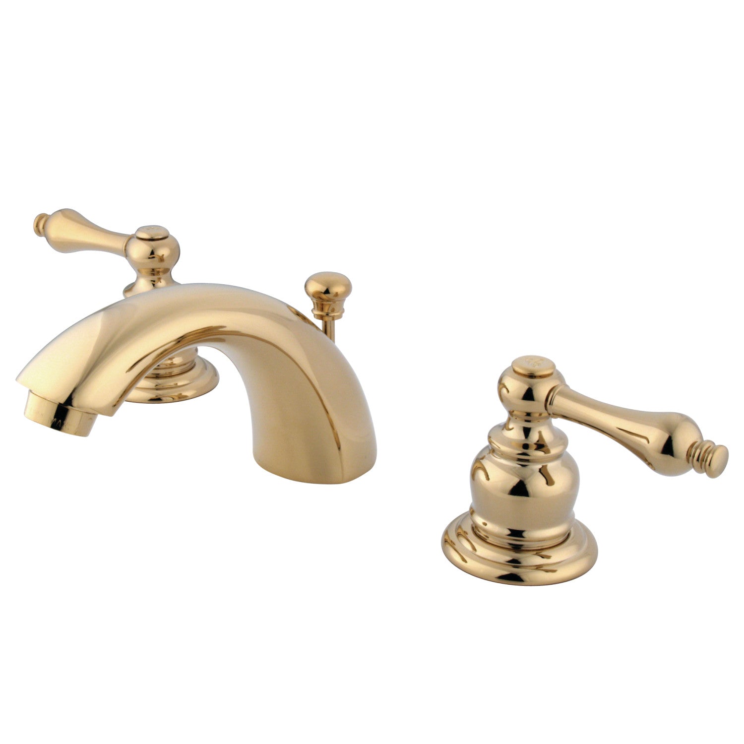 Kingston Heirloom GKB942AL - Magellan Two-Handle 3-Hole Deck Mount Mini-Widespread Bathroom Faucet with Pop-Up Drain, Polished Brass