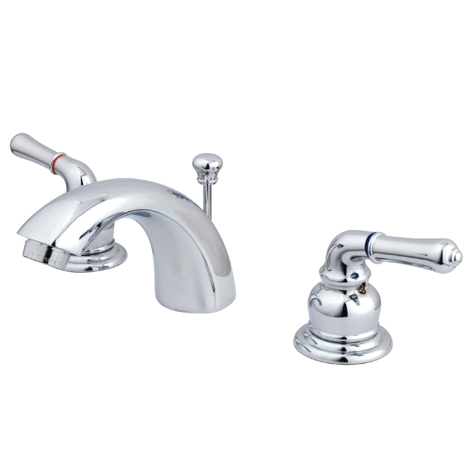 Kingston Tulare GKB951 - Magellan Two-Handle 3-Hole Deck Mount Mini-Widespread Bathroom Faucet with Pop-Up Drain, Polished Chrome