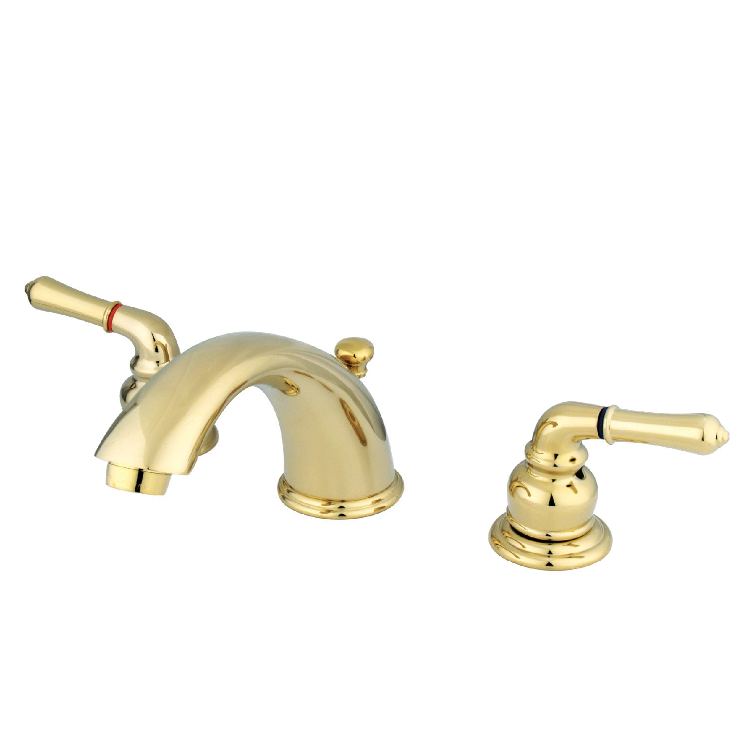 Kingston Tulare GKB962 - Magellan Two-Handle 3-Hole Deck Mount Widespread Bathroom Faucet with Pop-Up Drain, Polished Brass