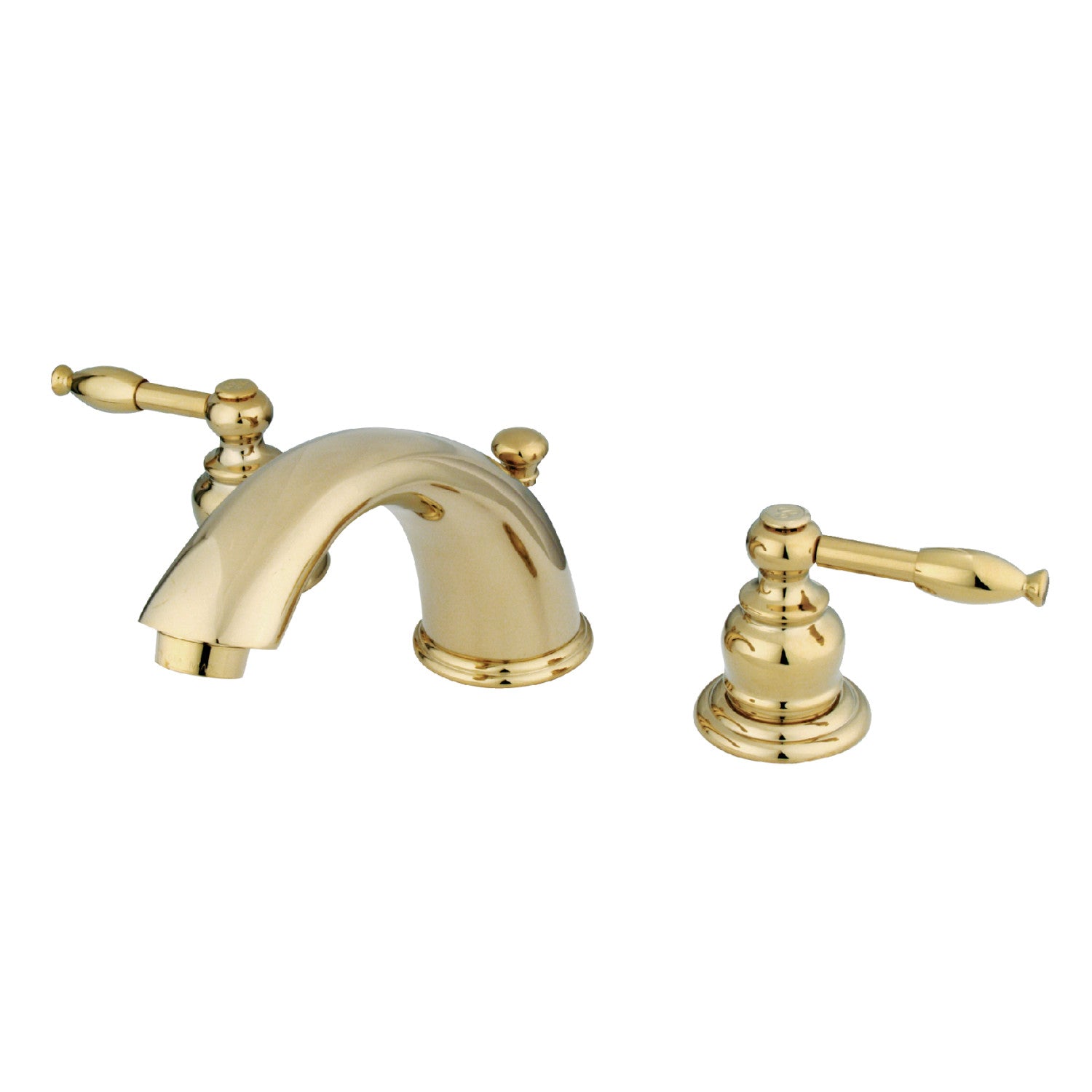 Kingston Heirloom GKB962KL - Knight Two-Handle 3-Hole Deck Mount Widespread Bathroom Faucet with Pop-Up Drain, Polished Brass