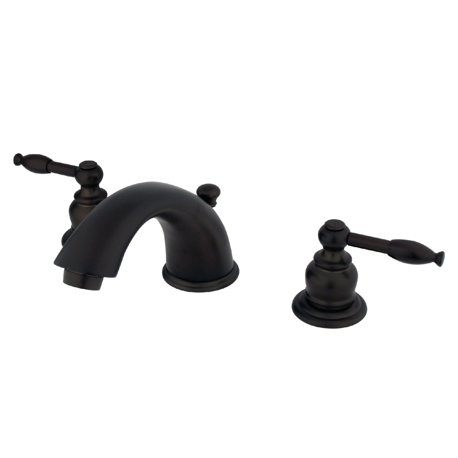 Kingston Heirloom GKB965KL - Knight Two-Handle 3-Hole Deck Mount Widespread Bathroom Faucet with Pop-Up Drain, Oil Rubbed Bronze