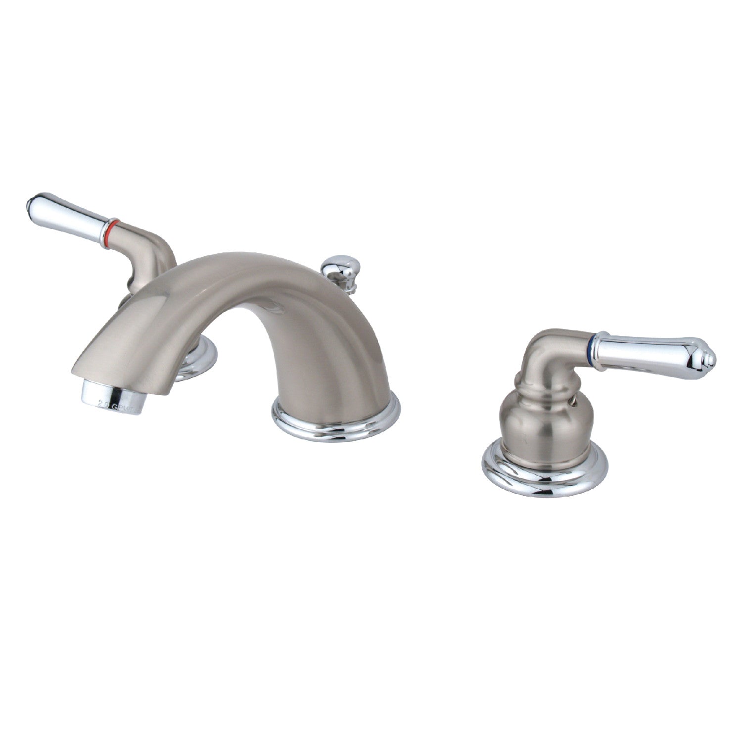 Kingston Tulare GKB967 - Magellan Two-Handle 3-Hole Deck Mount Widespread Bathroom Faucet with Pop-Up Drain, Brushed Nickel/Polished Chrome