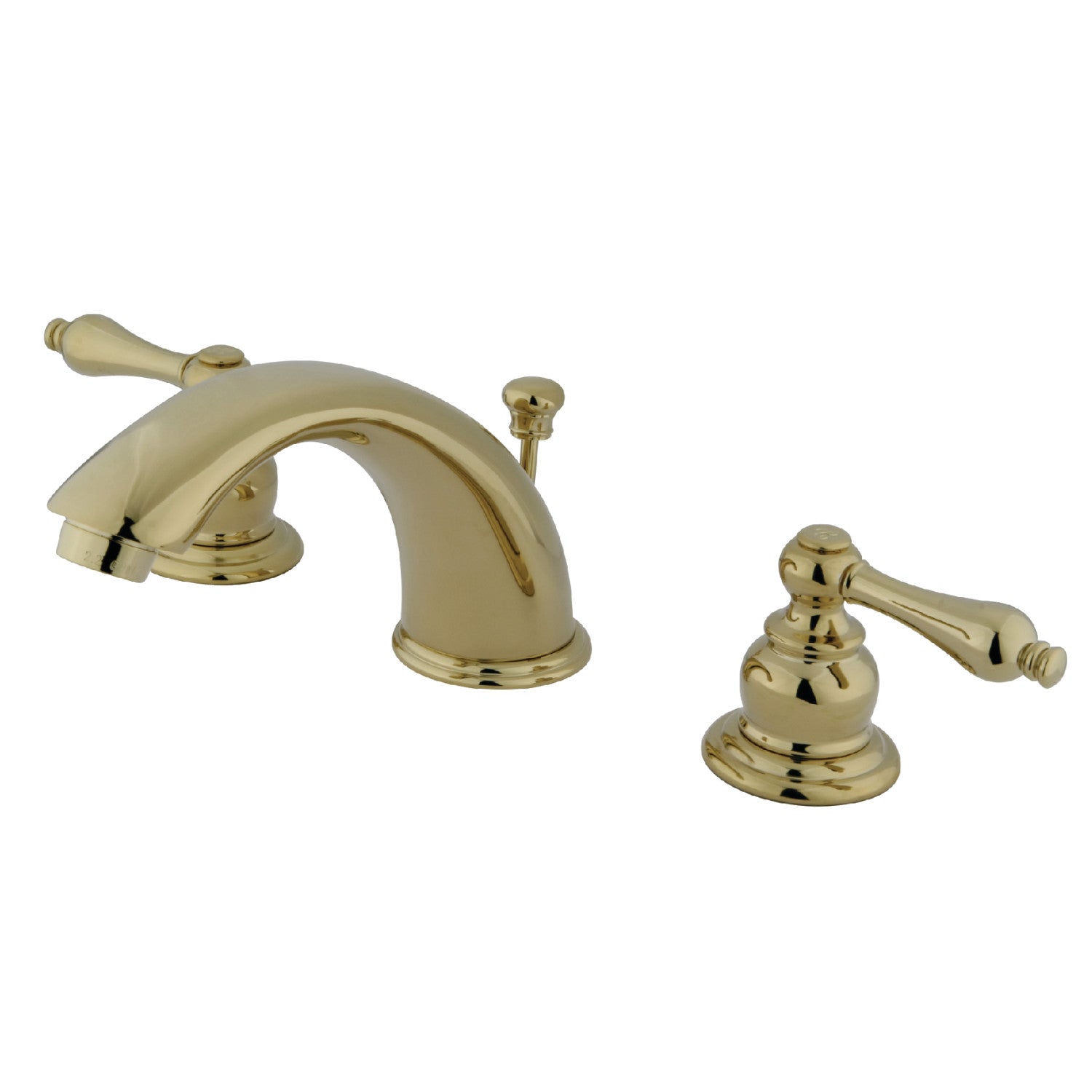 Kingston Heirloom GKB972AL - Victorian Two-Handle 3-Hole Deck Mount Widespread Bathroom Faucet with Pop-Up Drain, Polished Brass