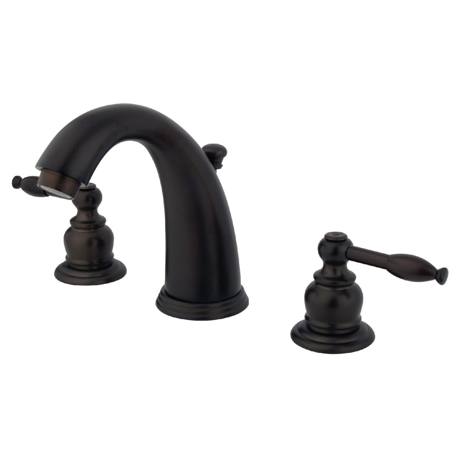 Kingston Heirloom GKB985KL - Knight Two-Handle 3-Hole Deck Mount Widespread Bathroom Faucet with Pop-Up Drain, Oil Rubbed Bronze