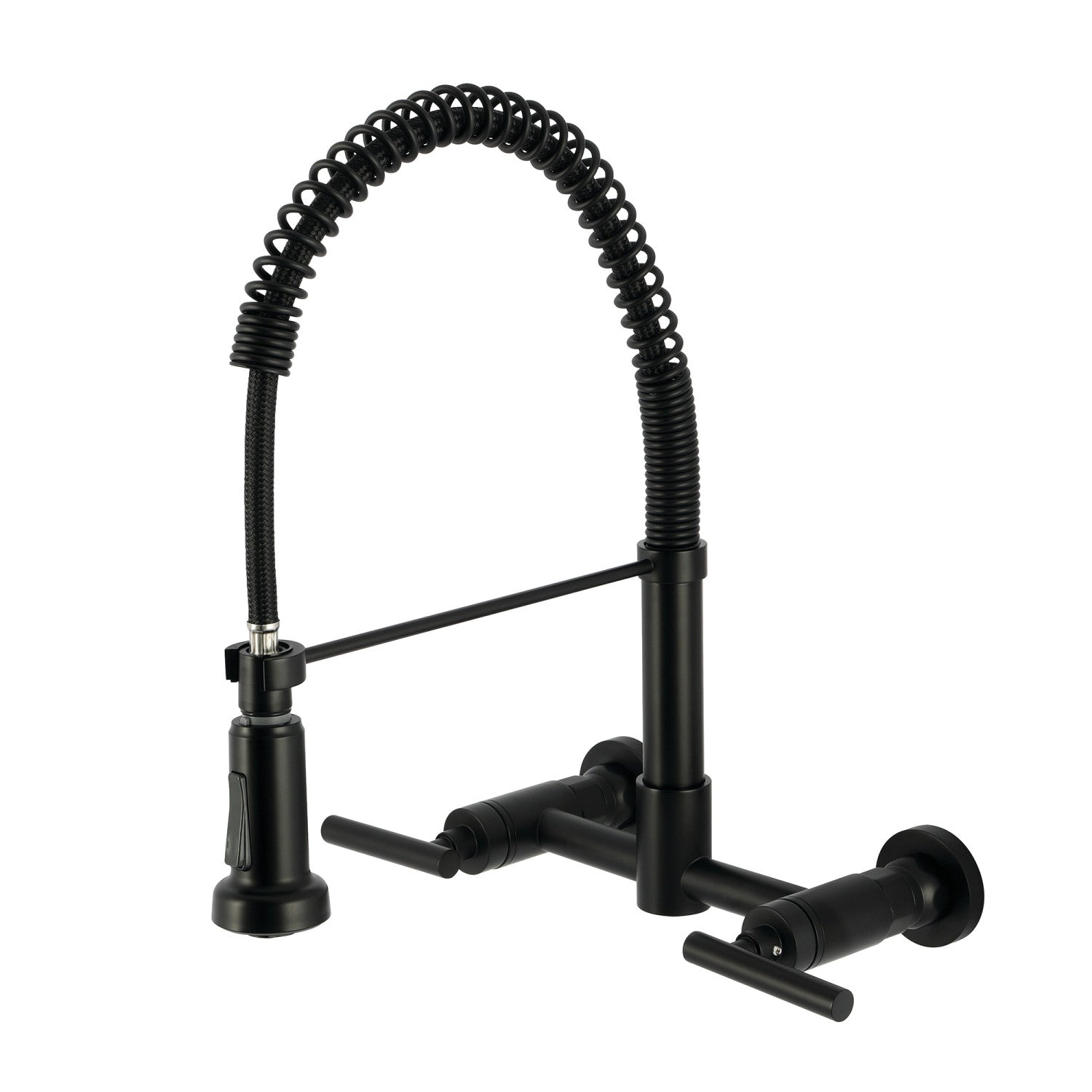 Kingston Sona GS8180CML - Manhattan Double-Handle 2-Hole Wall-Mount Pre-Rinse Bridge Kitchen Faucet, Matte Black