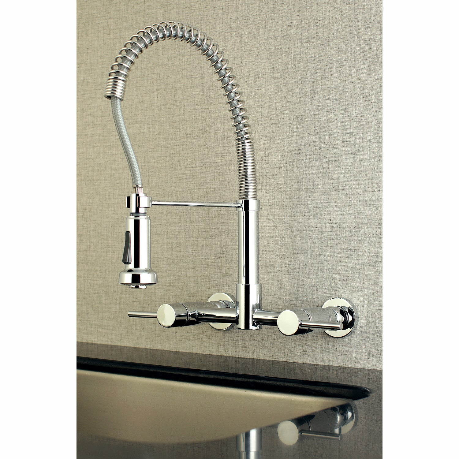 Kingston Sona GS8181DL - Concord Double-Handle 2-Hole Wall-Mount Pre-Rinse Bridge Kitchen Faucet, Polished Chrome — thumbnail 3