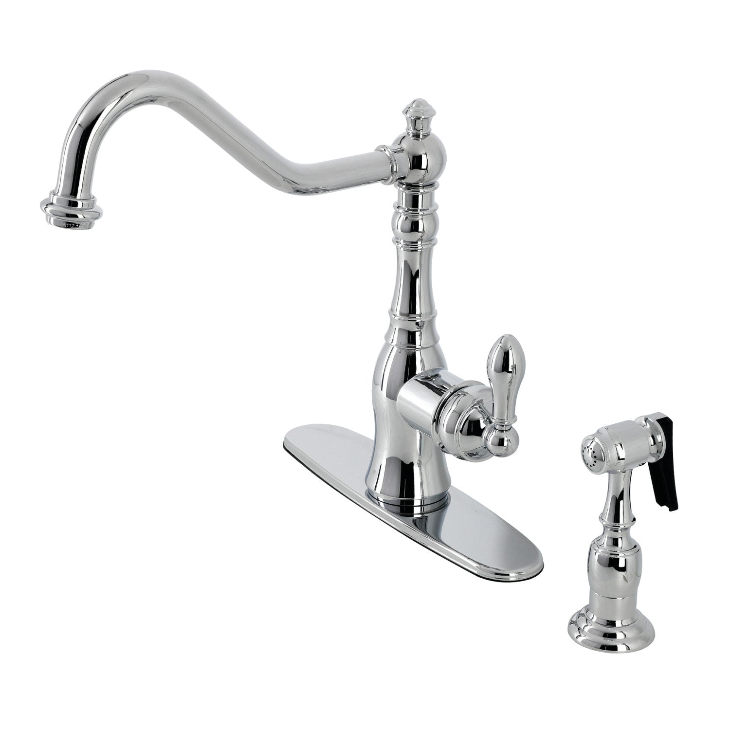 Kingston Heirloom GSY7701ACLBS - American Classic Single-Handle 2-or-4 Hole Deck Mount Kitchen Faucet with Brass Side Sprayer, Polished Chrome