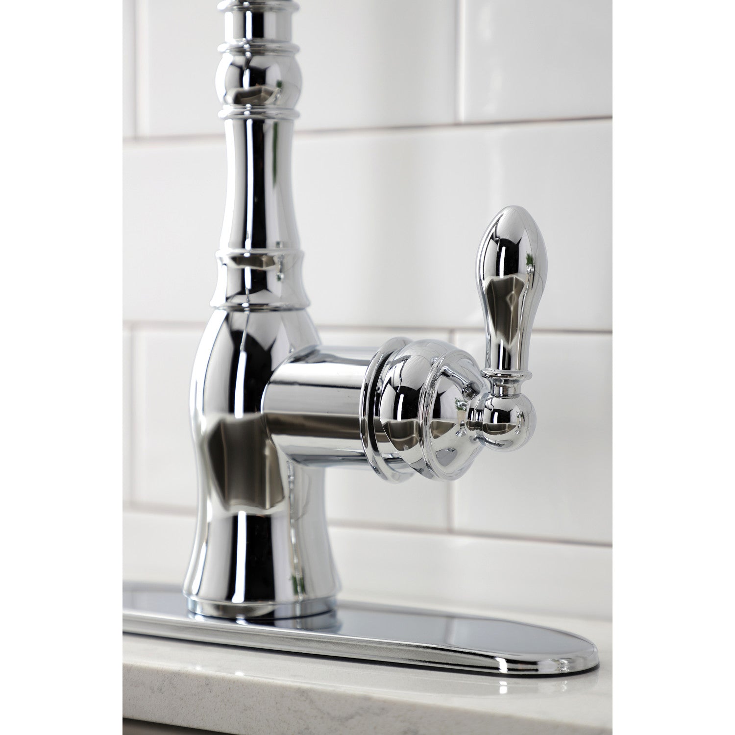 Kingston Heirloom GSY7701ACLBS - American Classic Single-Handle 2-or-4 Hole Deck Mount Kitchen Faucet with Brass Side Sprayer, Polished Chrome — thumbnail 3