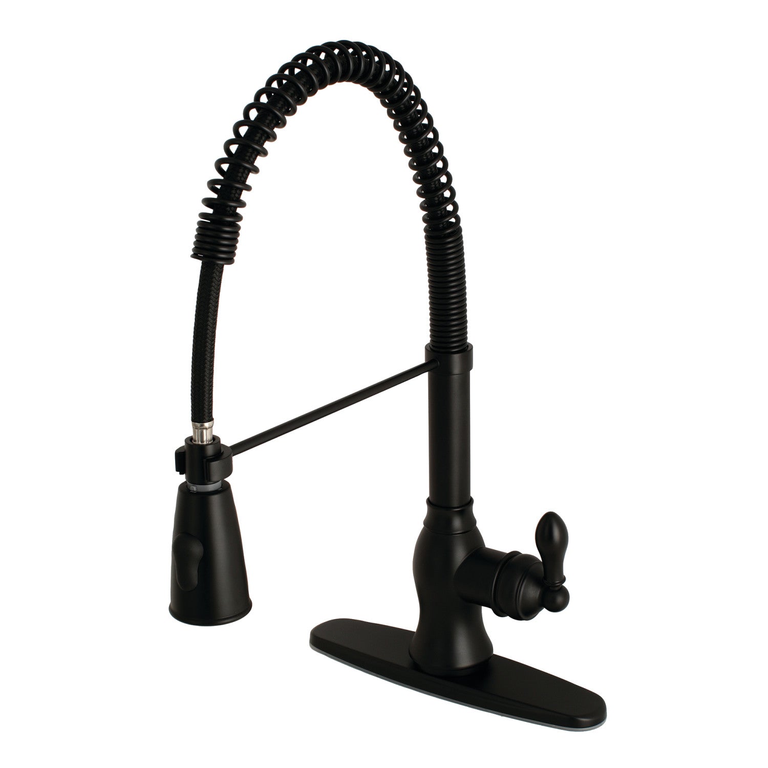 Kingston Tulare GSY8890ACL - American Classic Single-Handle 1-or-3 Hole Deck Mount Pre-Rinse Kitchen Faucet, Matte Black