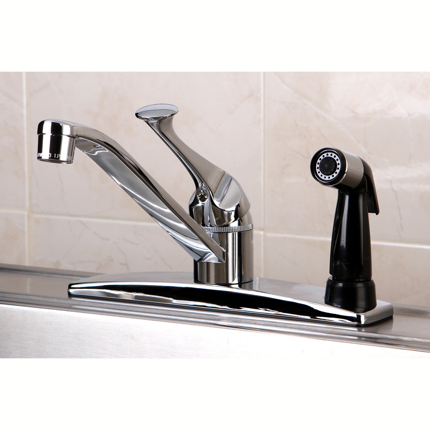 Kingston KB0573 One-Handle 3-Hole 8" Centerset Kitchen Faucet with Side Sprayer, Polished Chrome — thumbnail 2