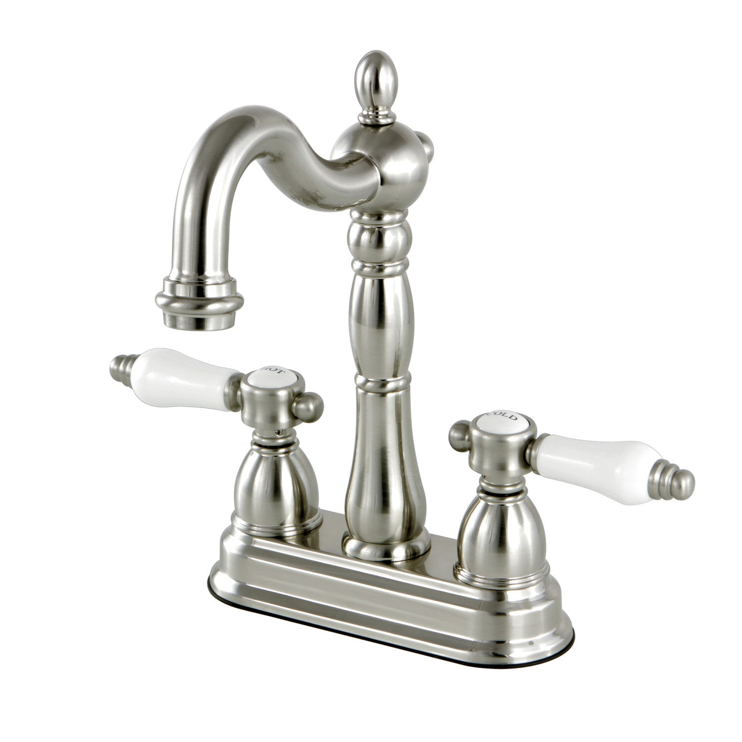 Kingston Heirloom KB1498BPL - Bel-Air Two-Handle 2-Hole Deck Mount Bar Faucet, Brushed Nickel