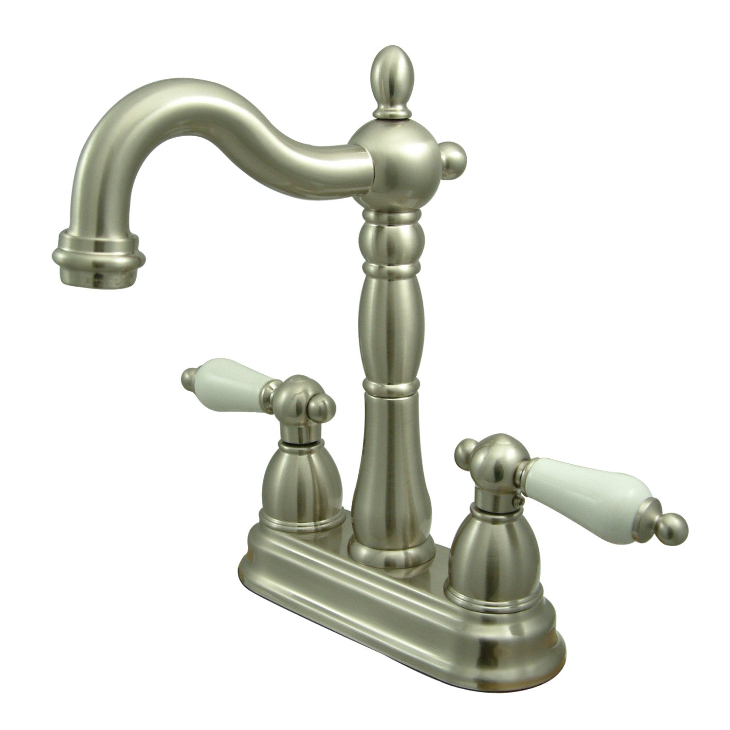 Kingston Heirloom KB1498PL - Heritage Two-Handle 2-Hole Deck Mount Bar Faucet, Brushed Nickel