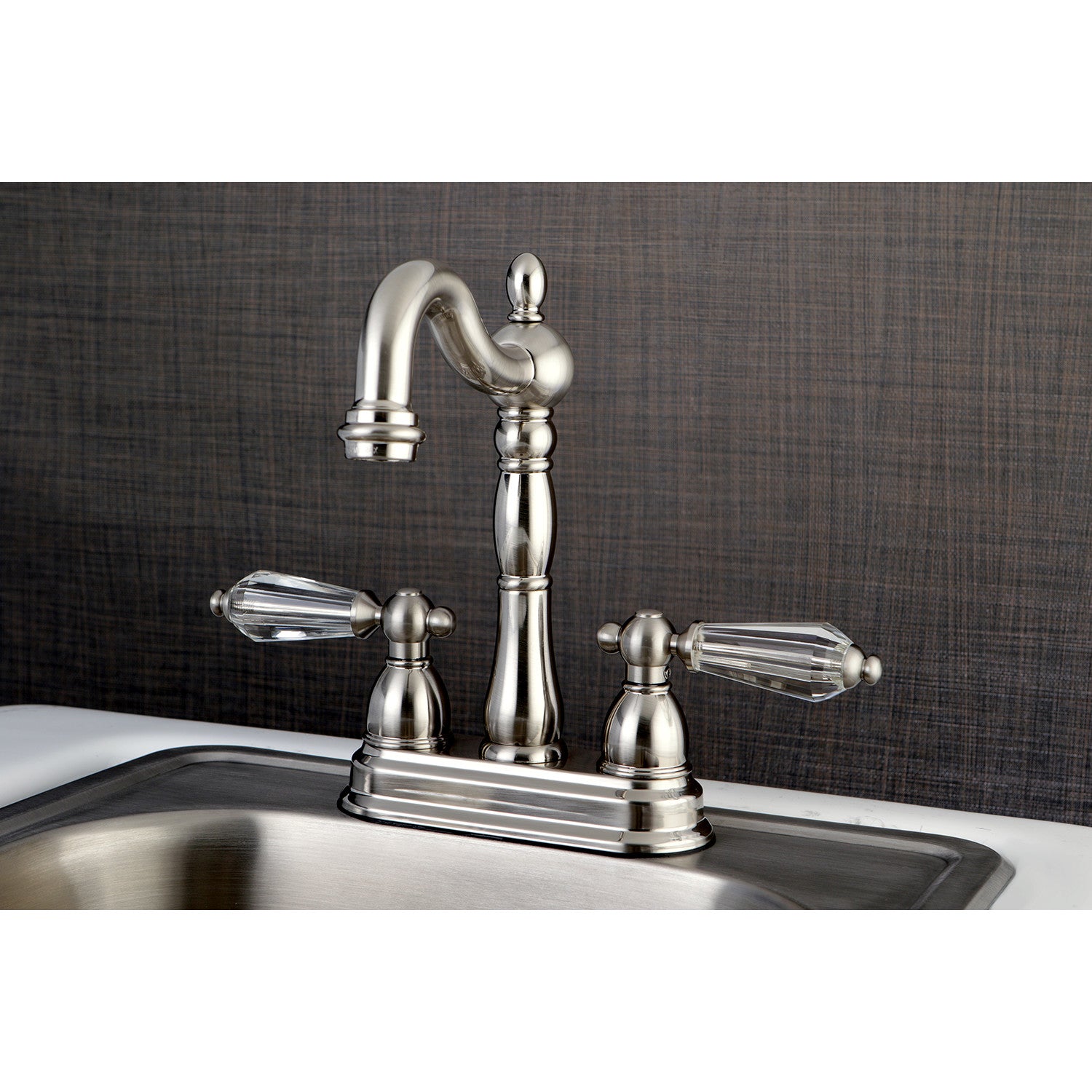 Kingston Heirloom KB1498WLL - Wilshire Two-Handle 2-Hole Deck Mount Bar Faucet, Brushed Nickel — thumbnail 3