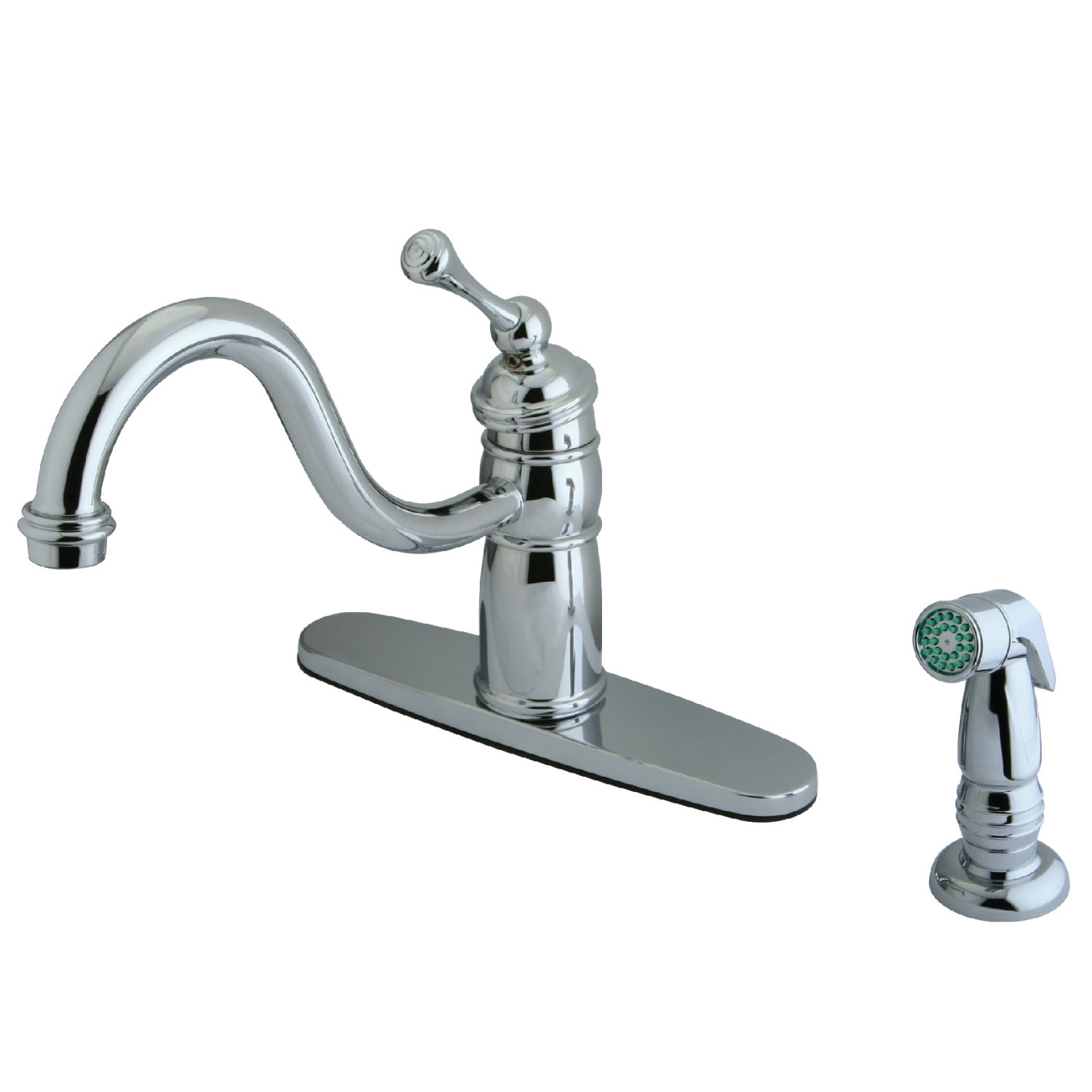 Kingston Georgian KB1571BLSP Single-Handle 2-or-4 Hole Kitchen Faucet with Side Sprayer, Polished Chrome