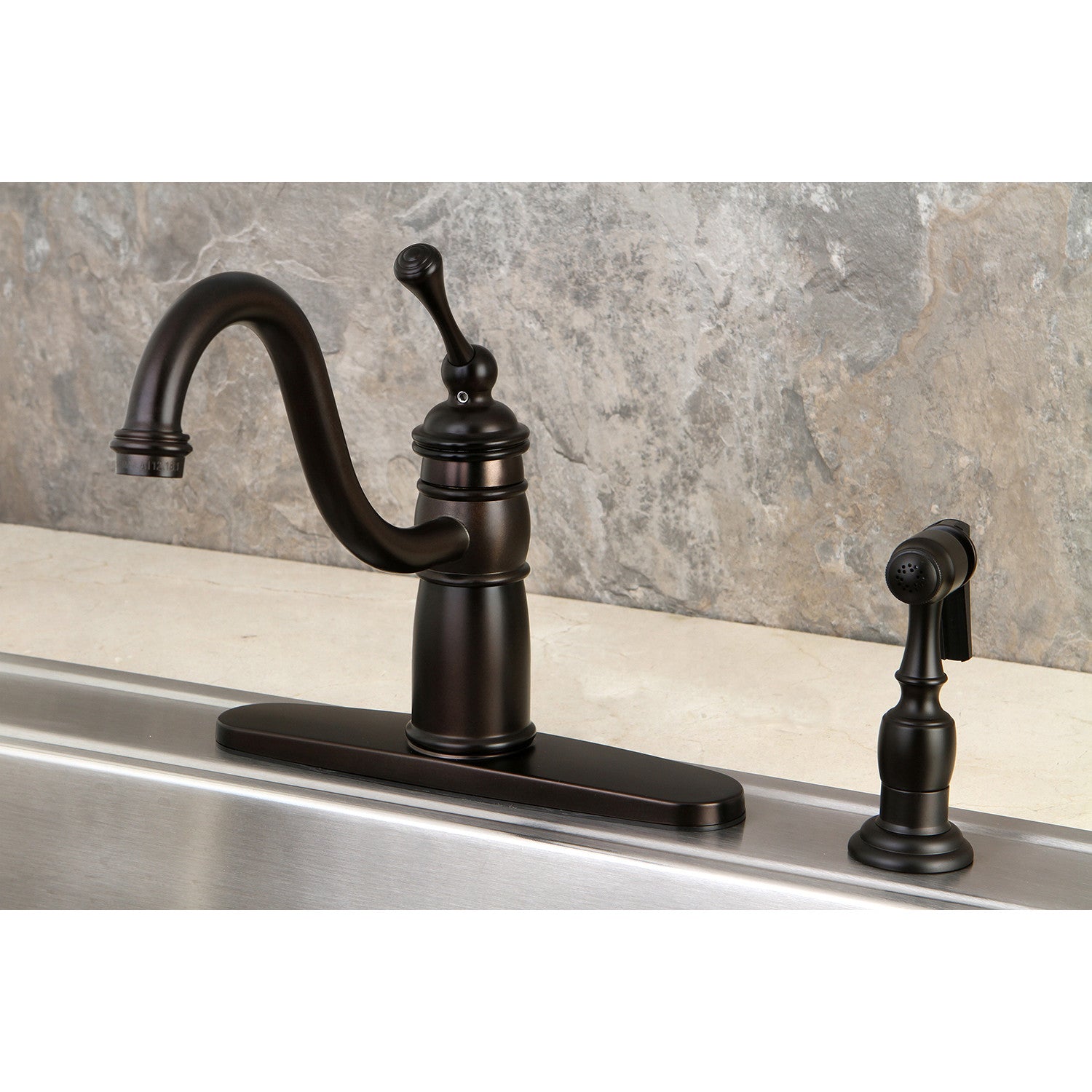 Kingston Heirloom KB1575BLBS - Victorian Single-Handle 2-or-4 Hole Kitchen Faucet with Brass Sprayer, Oil Rubbed Bronze — thumbnail 2