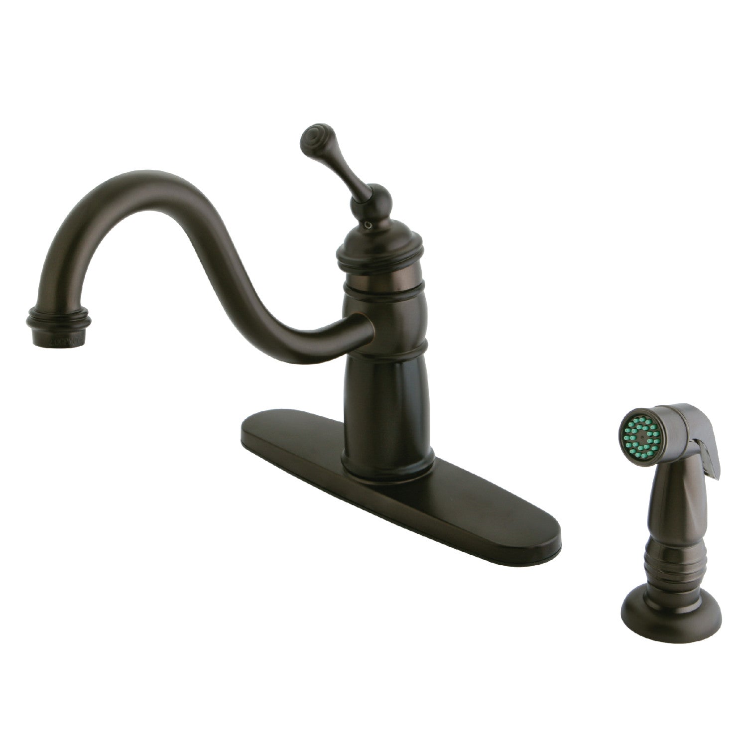 Kingston Georgian KB1575BLSP Single-Handle 2-or-4 Hole Kitchen Faucet with Side Sprayer, Oil Rubbed Bronze