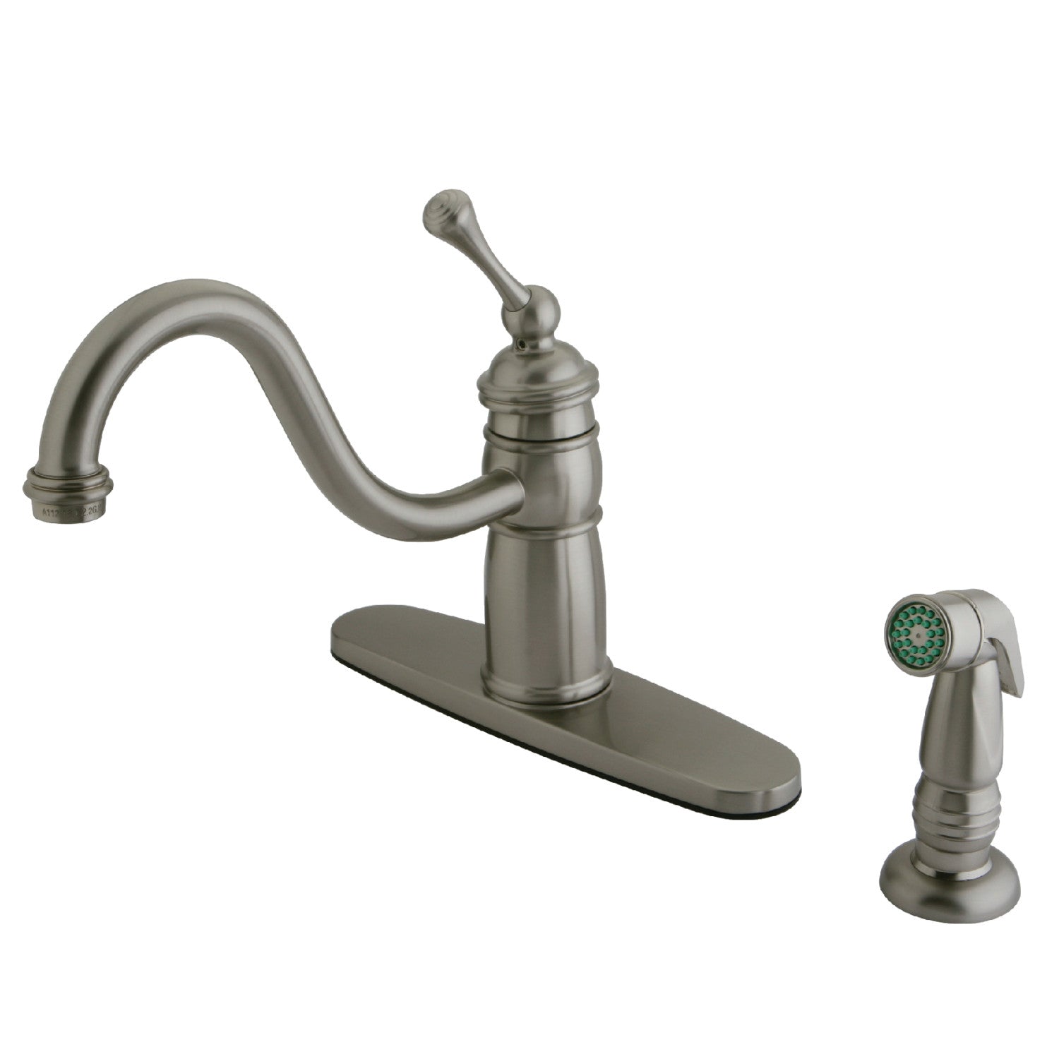 Kingston Georgian KB1578BLSP Single-Handle 2-or-4 Hole Kitchen Faucet with Side Sprayer, Brushed Nickel