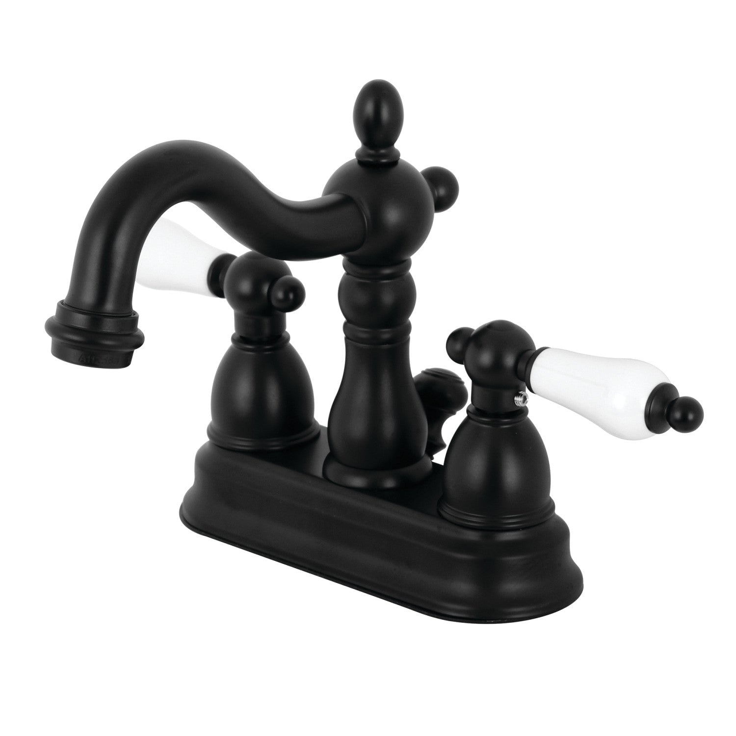 Kingston Heirloom KB1600PL - Heritage Double-Handle 3-Hole Deck Mount 4-Inch Centerset Bathroom Faucet with Pop-Up Drain, Matte Black