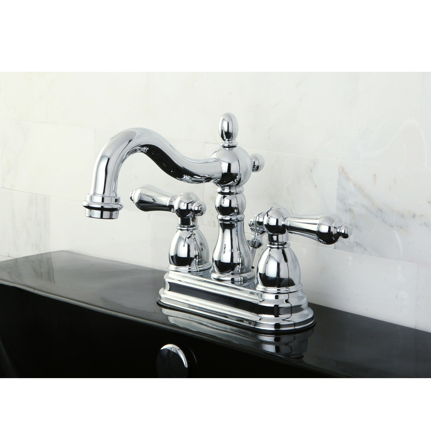 Kingston Heirloom KB1601AL - Heritage Double-Handle 3-Hole Deck Mount 4-Inch Centerset Bathroom Faucet with Pop-Up Drain, Polished Chrome — thumbnail 2