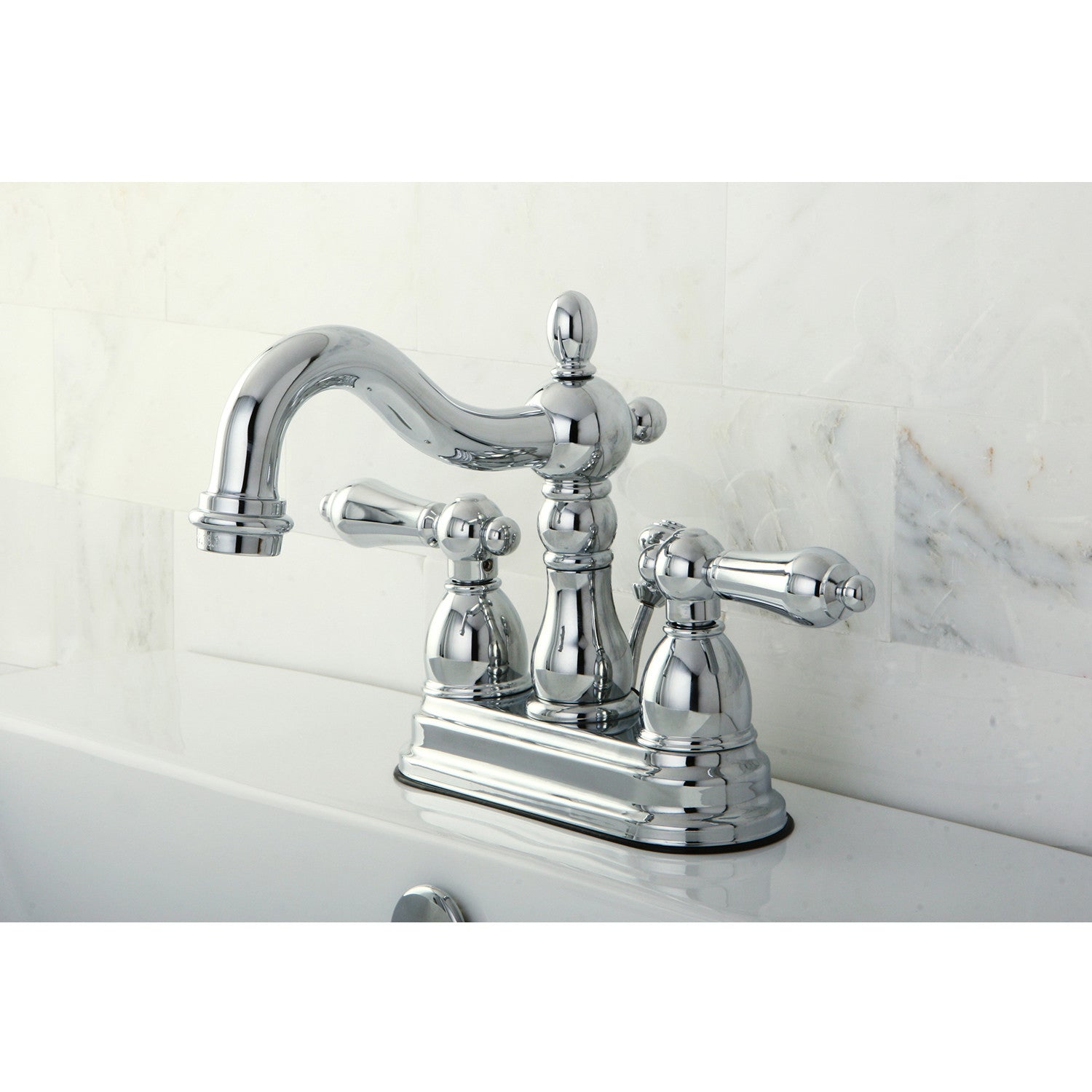 Kingston Heirloom KB1601AL - Heritage Double-Handle 3-Hole Deck Mount 4-Inch Centerset Bathroom Faucet with Pop-Up Drain, Polished Chrome — thumbnail 3