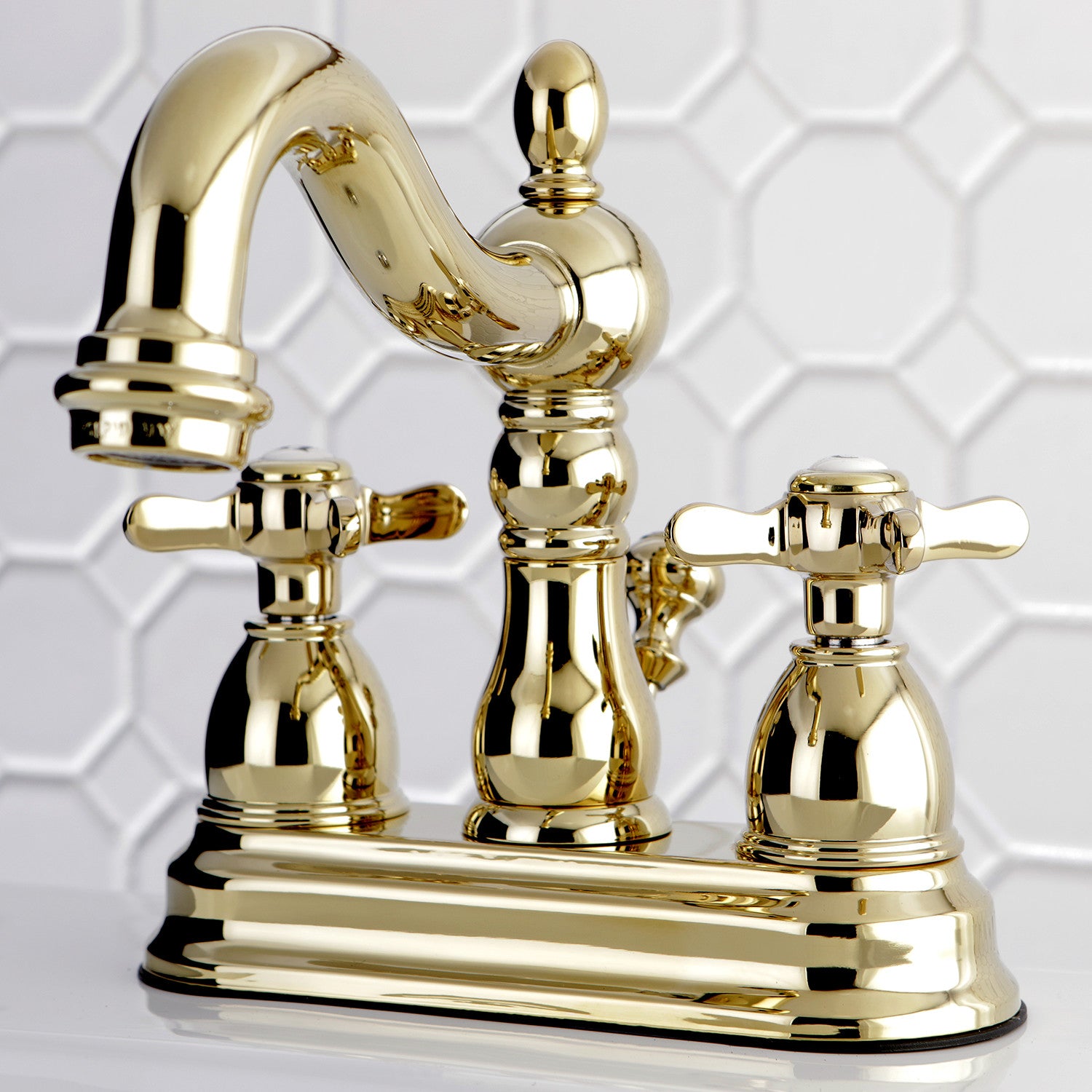 Kingston Heirloom KB1602BEX - Essex Double-Handle 3-Hole Deck Mount 4-Inch Centerset Bathroom Faucet with Pop-Up Drain, Polished Brass — thumbnail 2