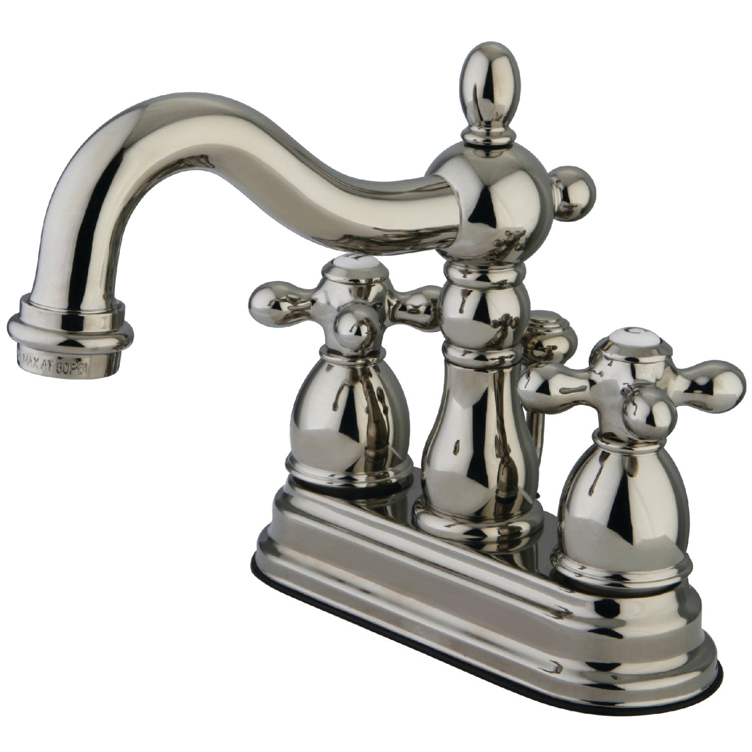 Kingston Heirloom KB1606AX - Heritage Double-Handle 3-Hole Deck Mount 4-Inch Centerset Bathroom Faucet with Pop-Up Drain, Polished Nickel