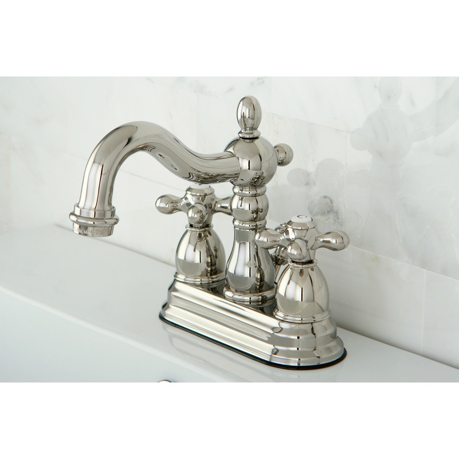 Kingston Heirloom KB1606AX - Heritage Double-Handle 3-Hole Deck Mount 4-Inch Centerset Bathroom Faucet with Pop-Up Drain, Polished Nickel — thumbnail 3