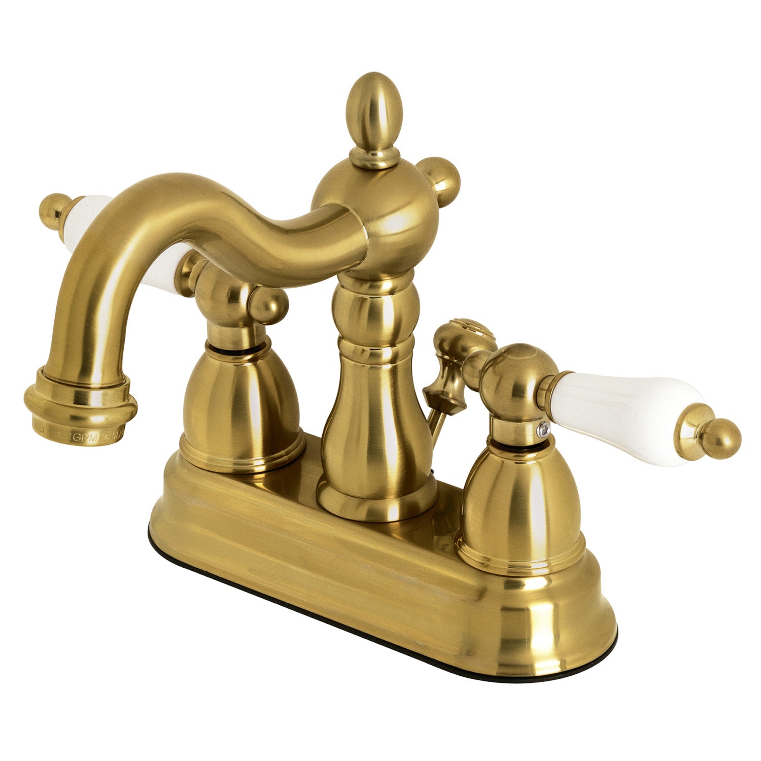 Kingston Heirloom KB1607PL - Heritage Double-Handle 3-Hole Deck Mount 4-Inch Centerset Bathroom Faucet with Pop-Up Drain, Brushed Brass