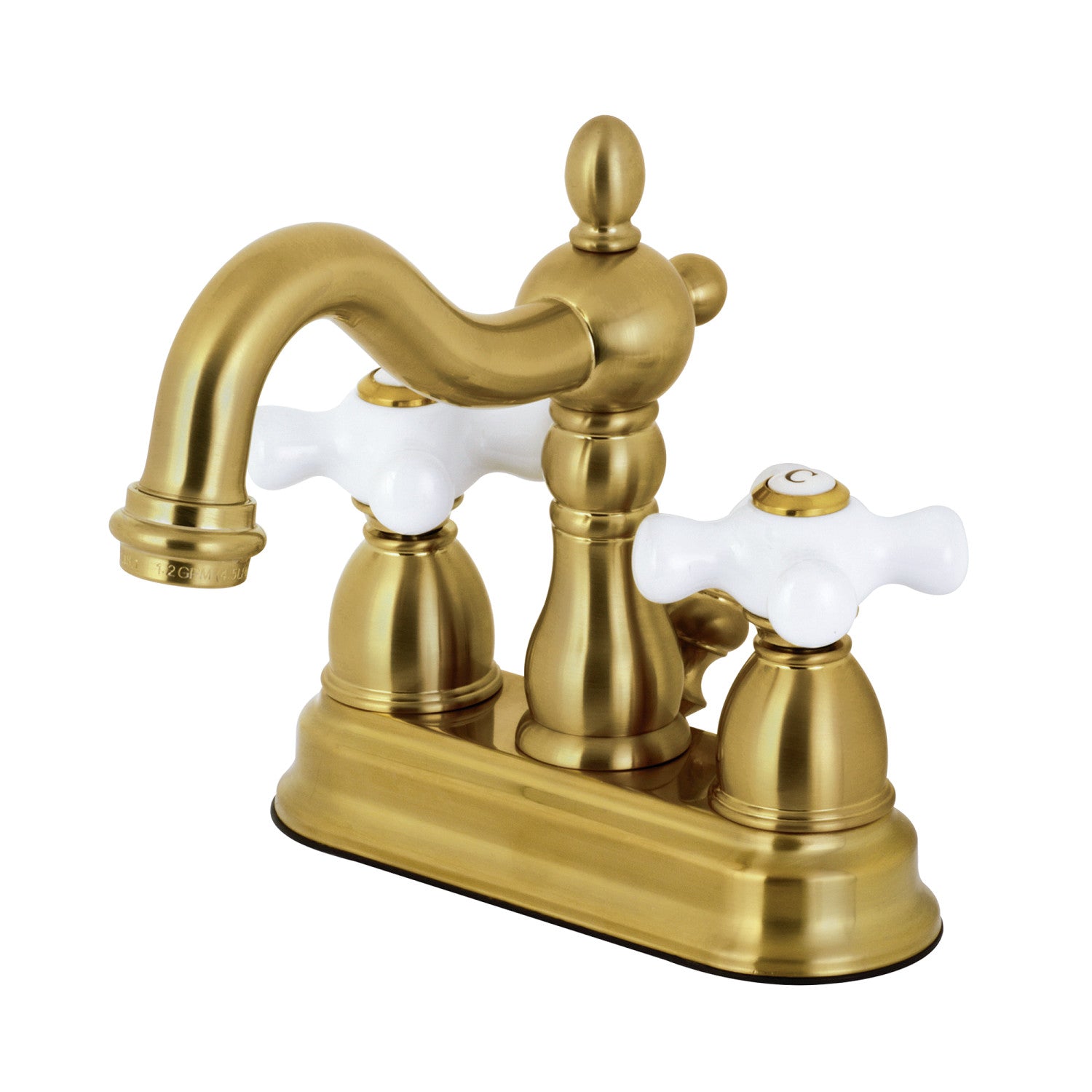 Kingston Heirloom KB1607PX - Heritage Double-Handle 3-Hole Deck Mount 4-Inch Centerset Bathroom Faucet with Pop-Up Drain, Brushed Brass