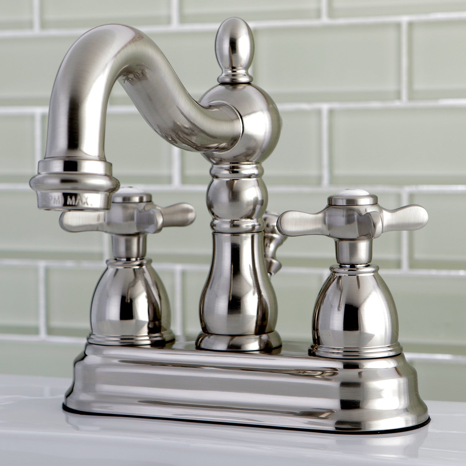 Kingston Heirloom KB1608BEX - Essex Double-Handle 3-Hole Deck Mount 4-Inch Centerset Bathroom Faucet with Pop-Up Drain, Brushed Nickel — thumbnail 2