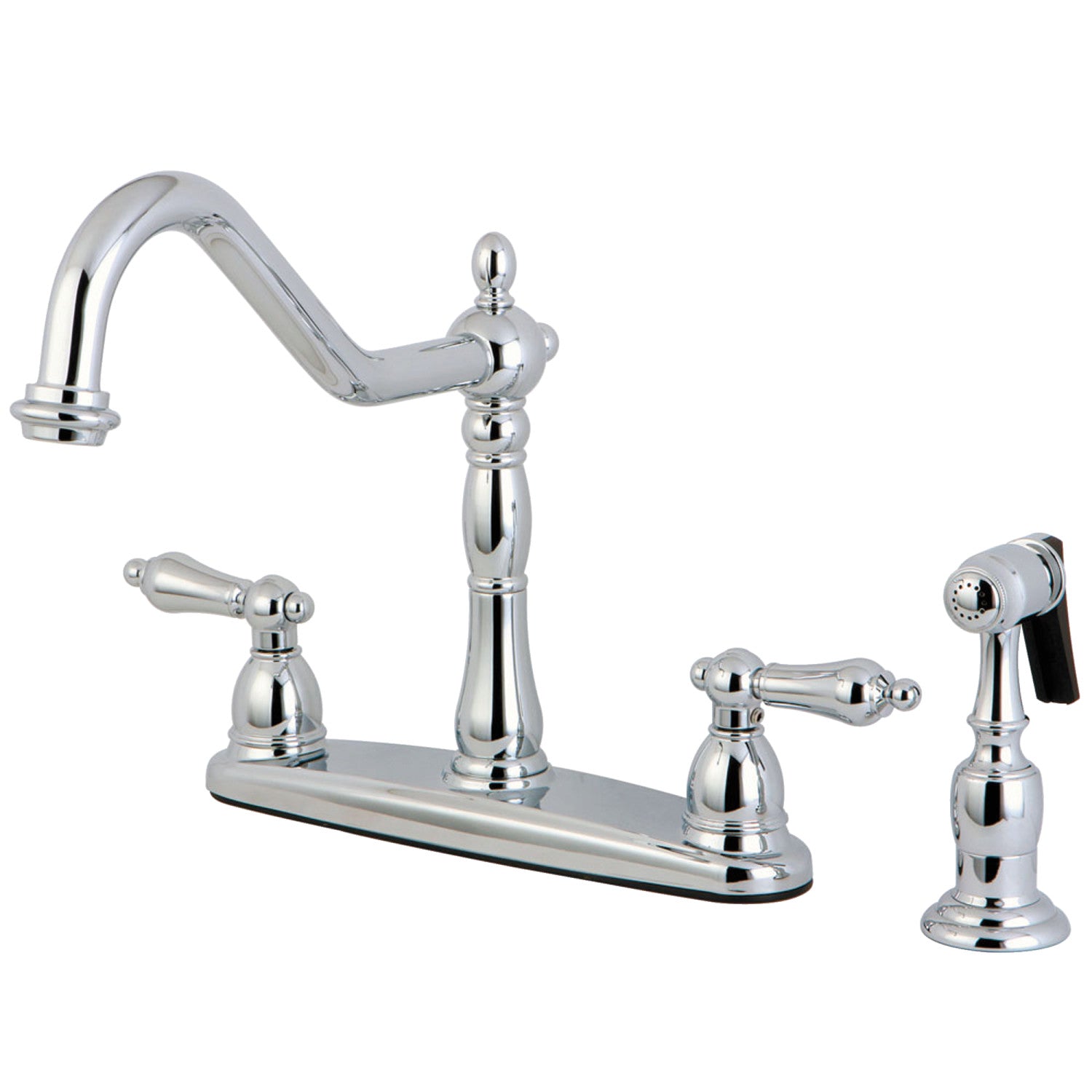 Kingston Heirloom KB1751ALBS - Heritage Two-Handle 4-Hole 8" Centerset Kitchen Faucet with Brass Sprayer, Polished Chrome