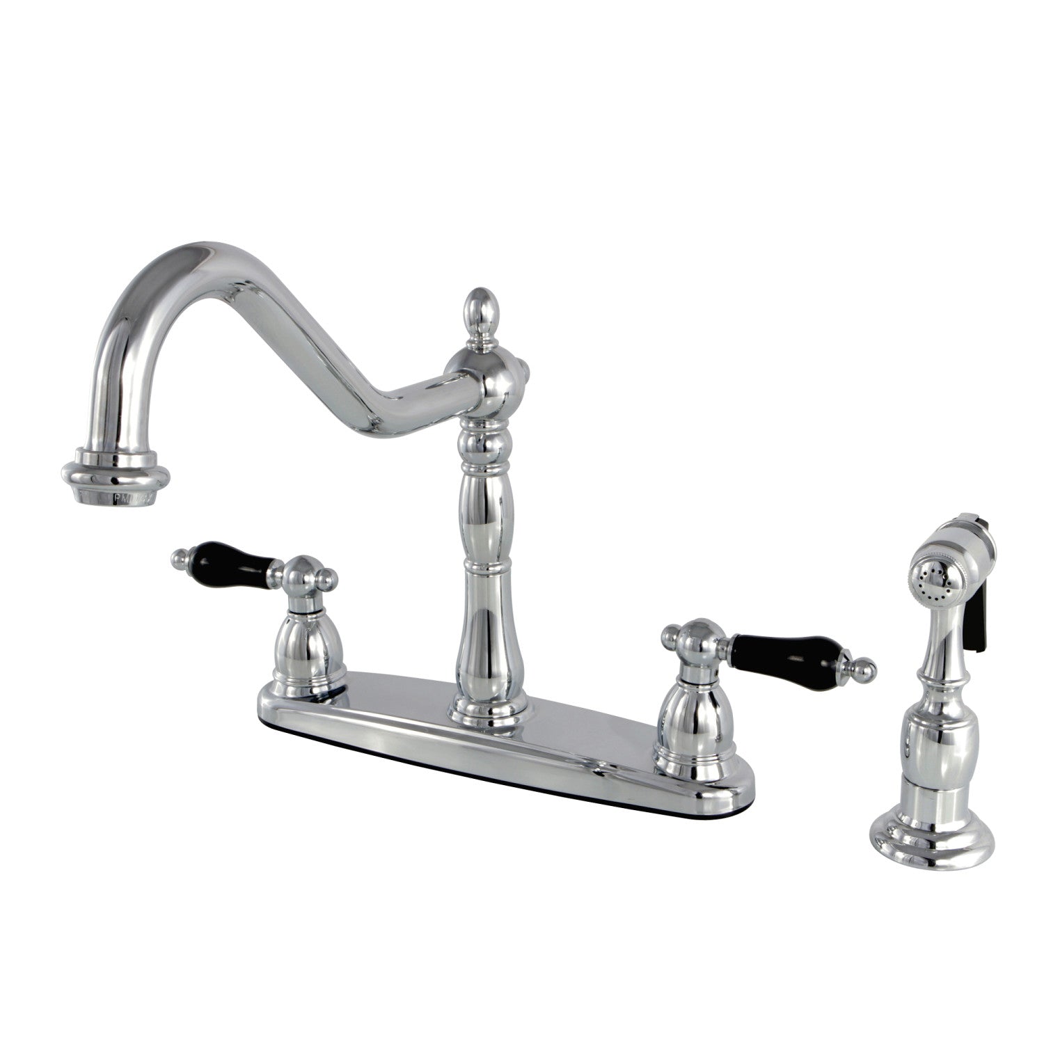 Kingston Heirloom KB1751PKLBS - Duchess Two-Handle 4-Hole 8" Centerset Kitchen Faucet with Brass Sprayer, Polished Chrome