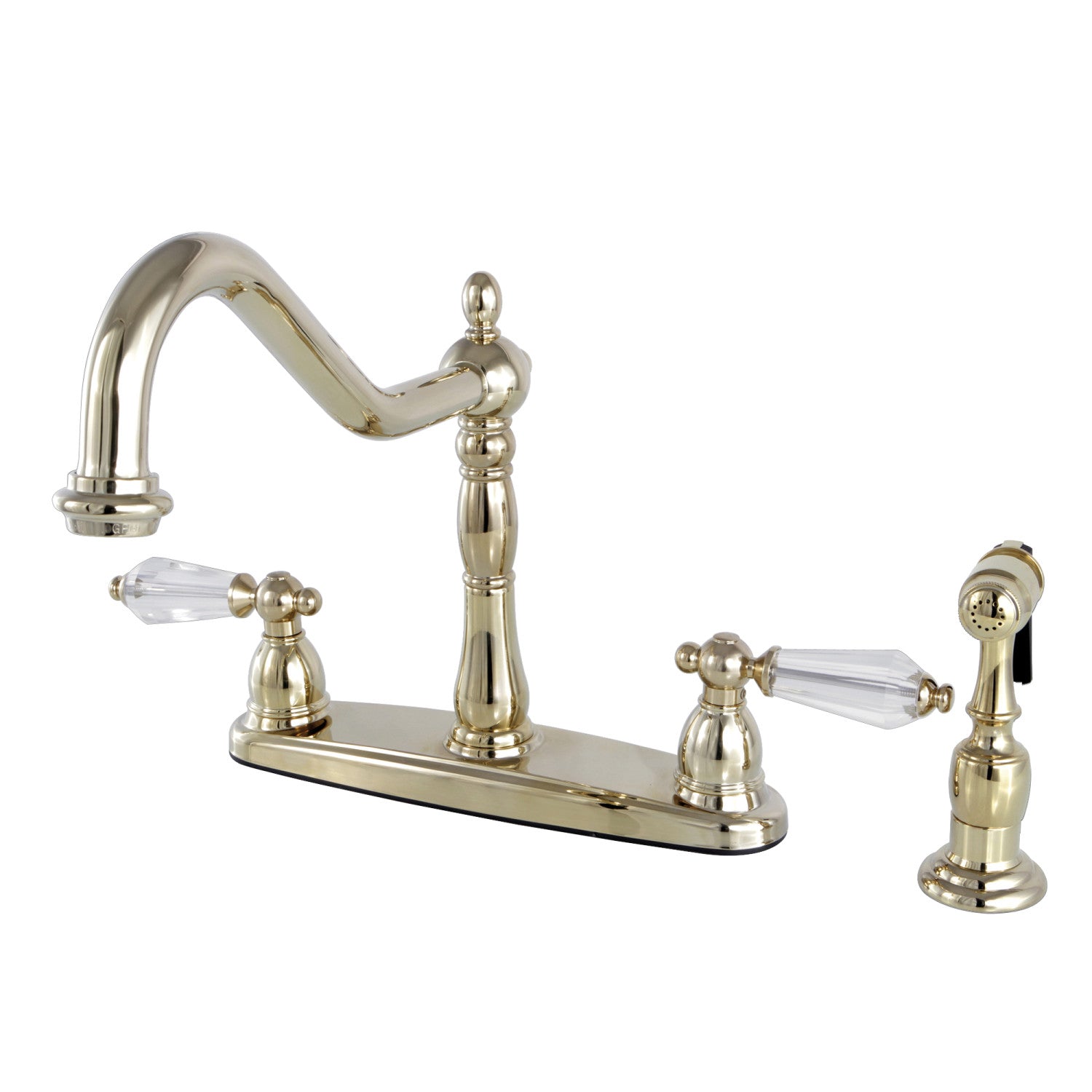 Kingston Heirloom KB1752WLLBS - Wilshire Two-Handle 4-Hole 8" Centerset Kitchen Faucet with Brass Sprayer, Polished Brass